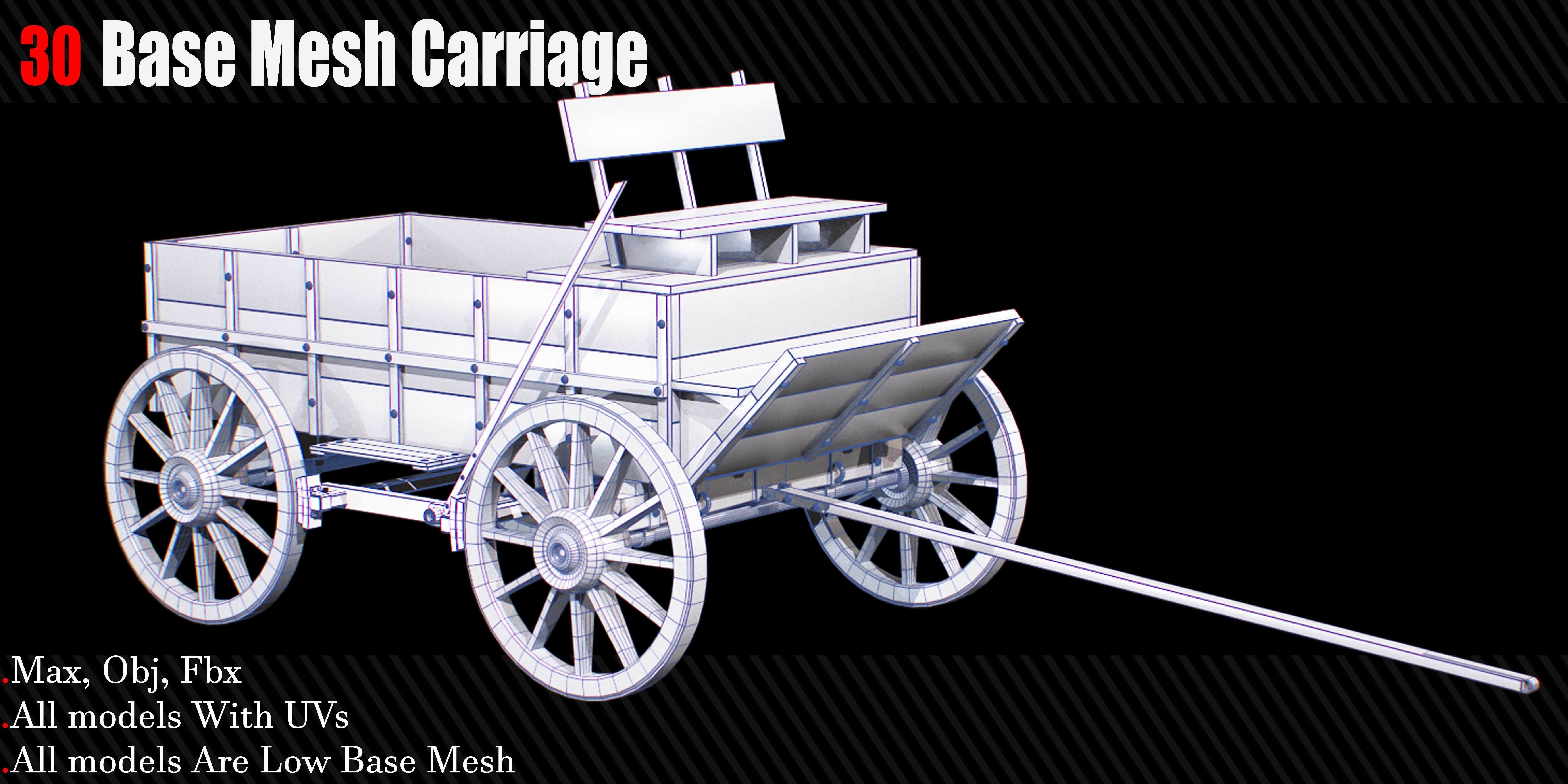 30 Carriage and wagons Base Mesh Game Ready Low-poly 3D model_4
