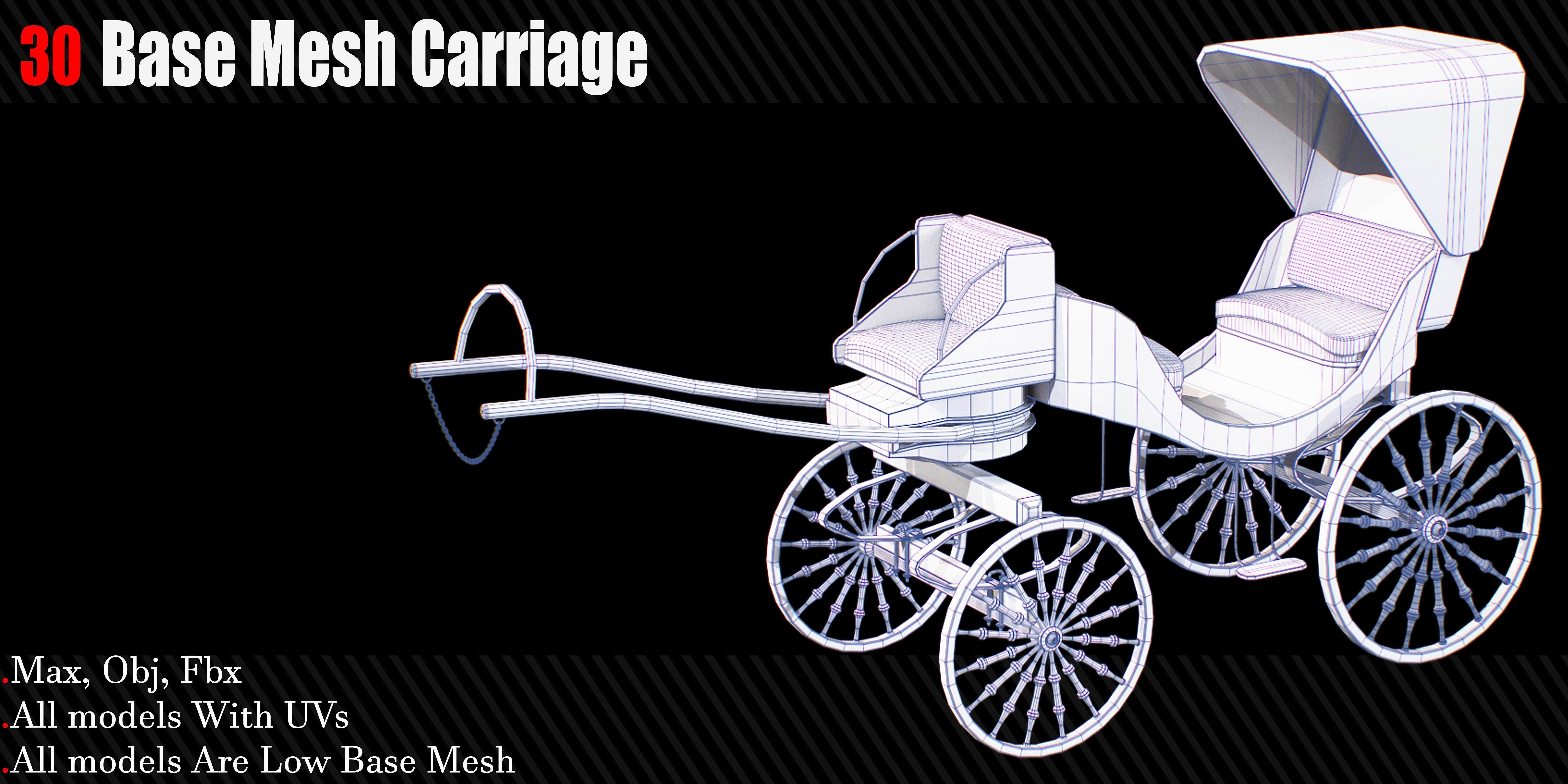 30 Carriage and wagons Base Mesh Game Ready Low-poly 3D model_22