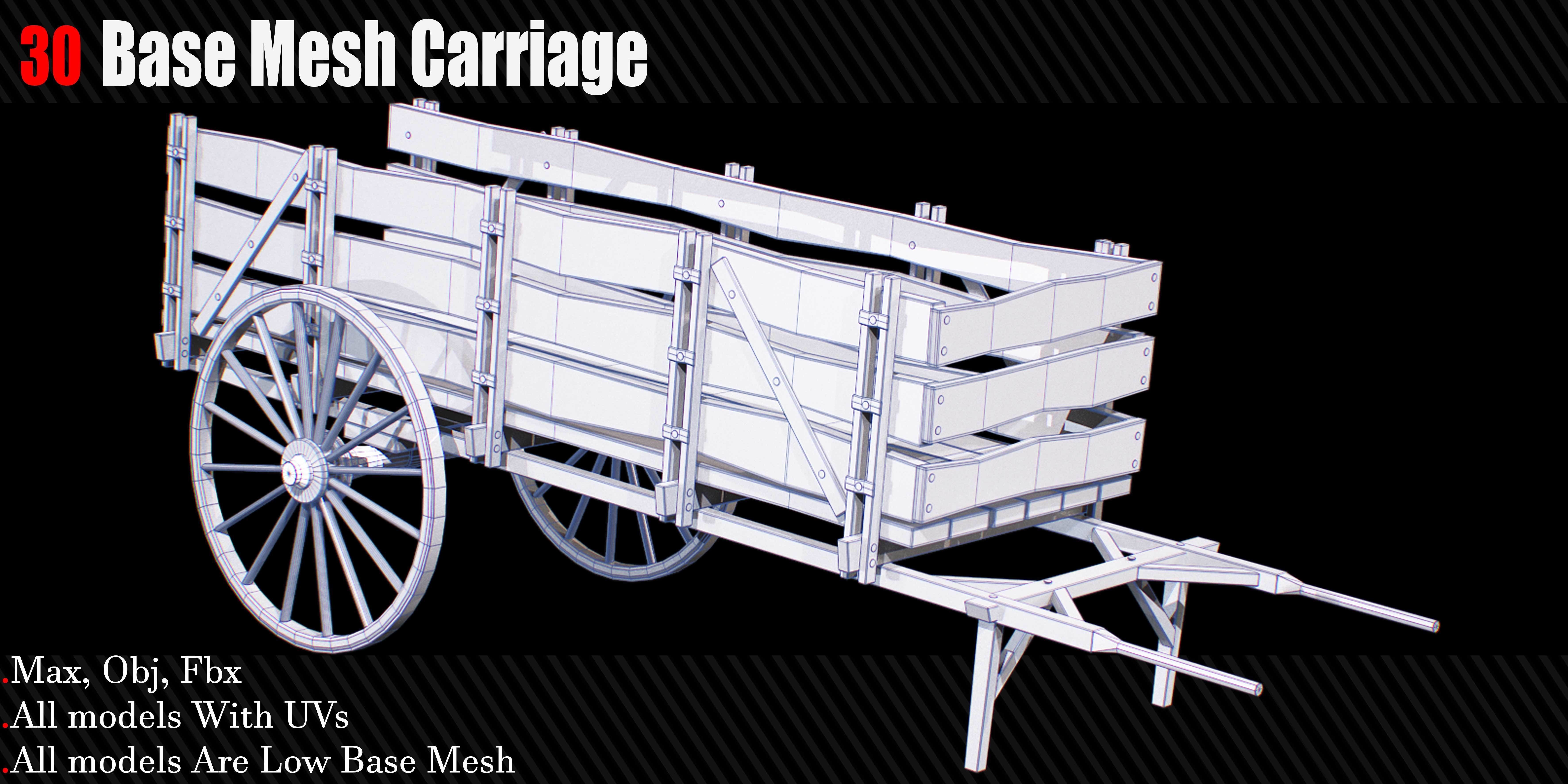 30 Carriage and wagons Base Mesh Game Ready Low-poly 3D model_7