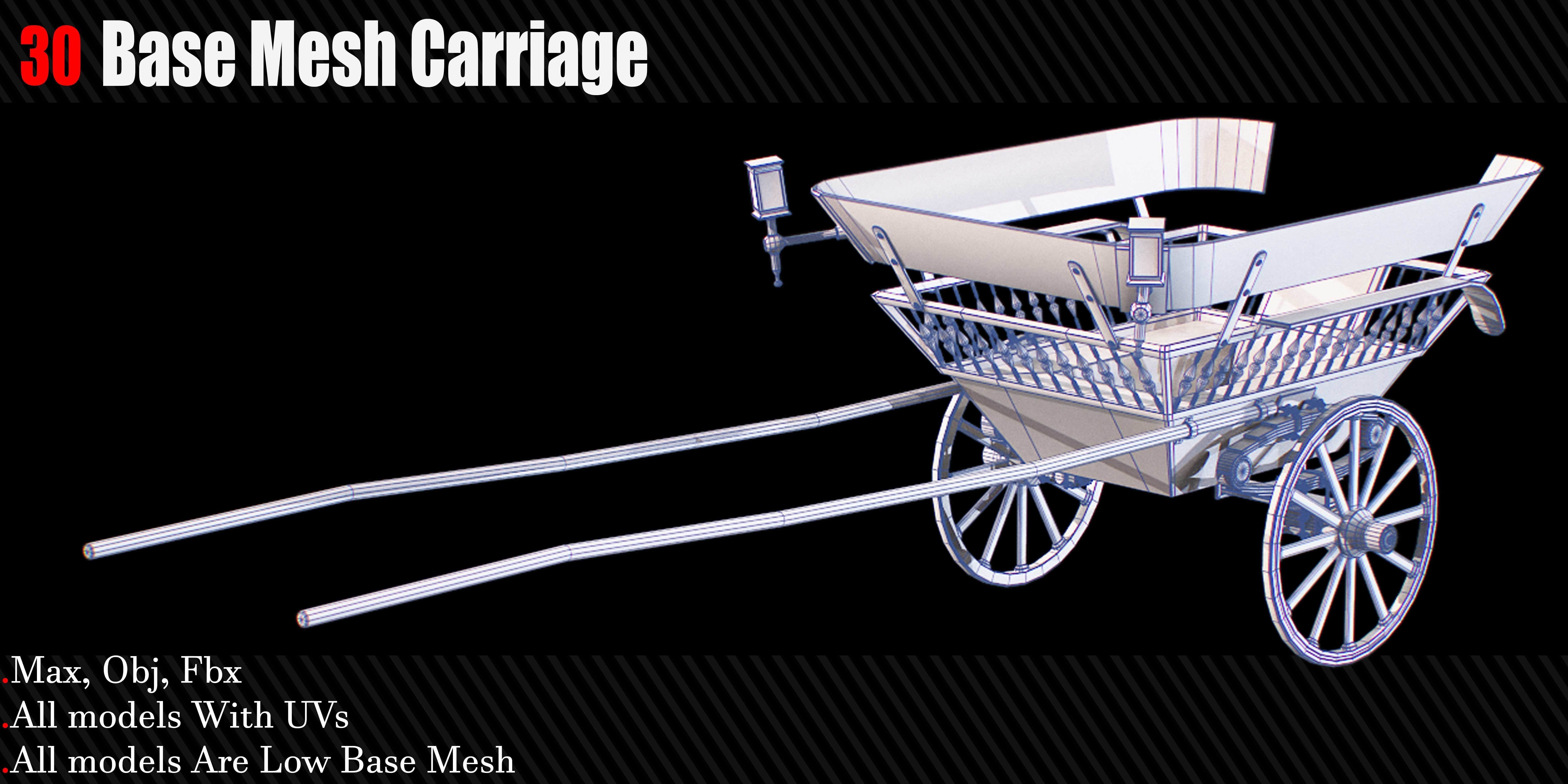 30 Carriage and wagons Base Mesh Game Ready Low-poly 3D model_15