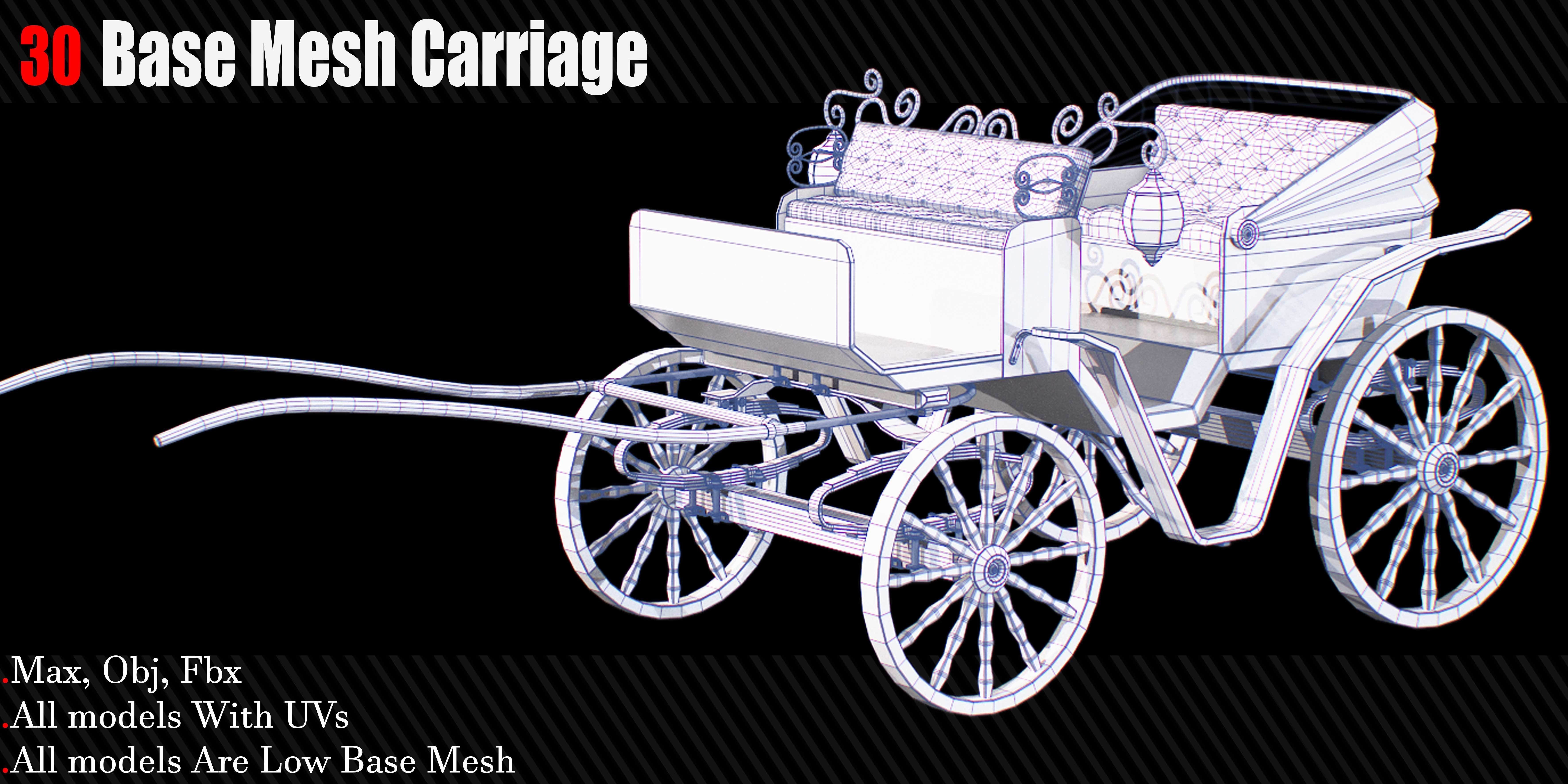 30 Carriage and wagons Base Mesh Game Ready Low-poly 3D model_23