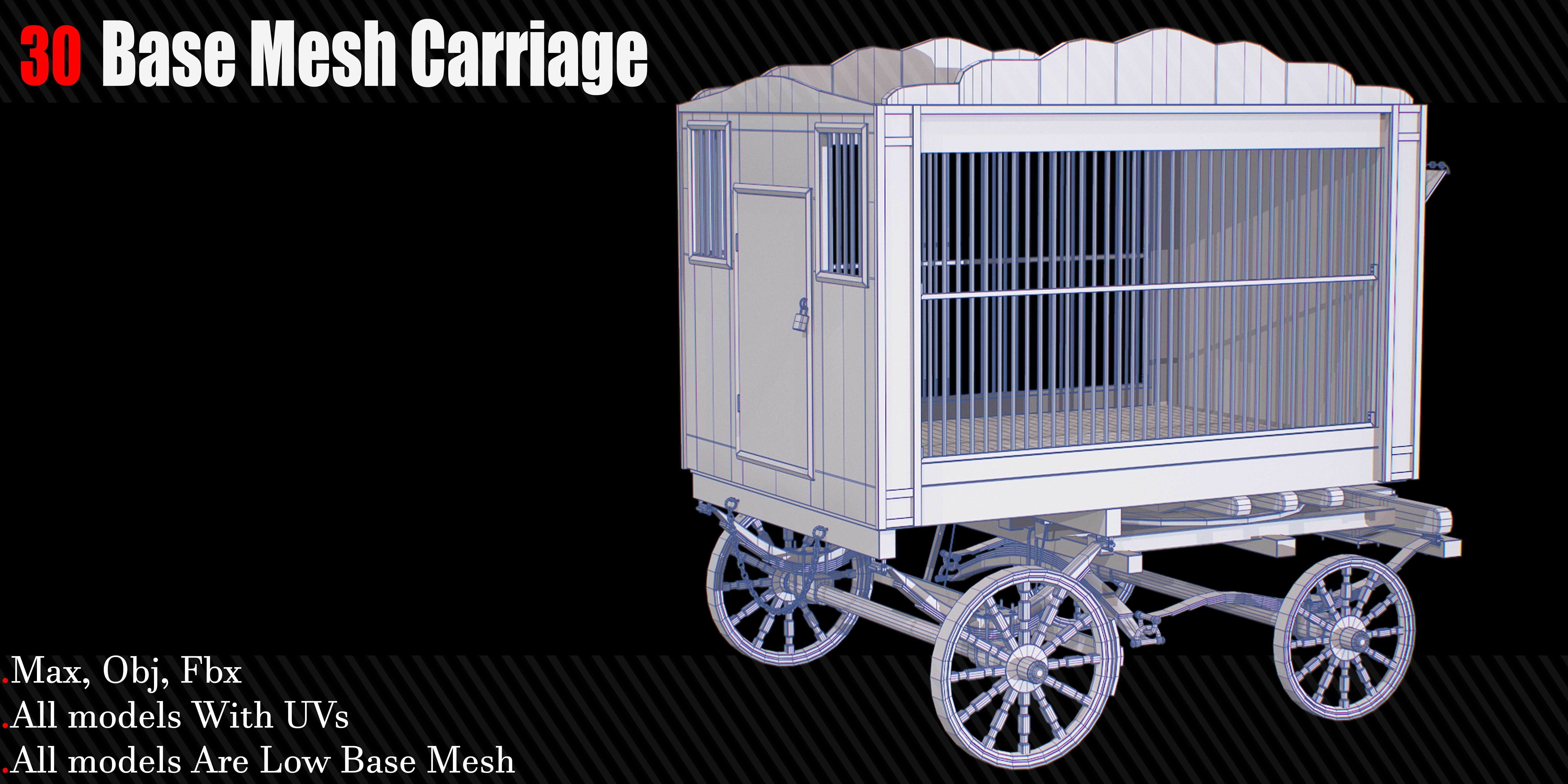 30 Carriage and wagons Base Mesh Game Ready Low-poly 3D model_28