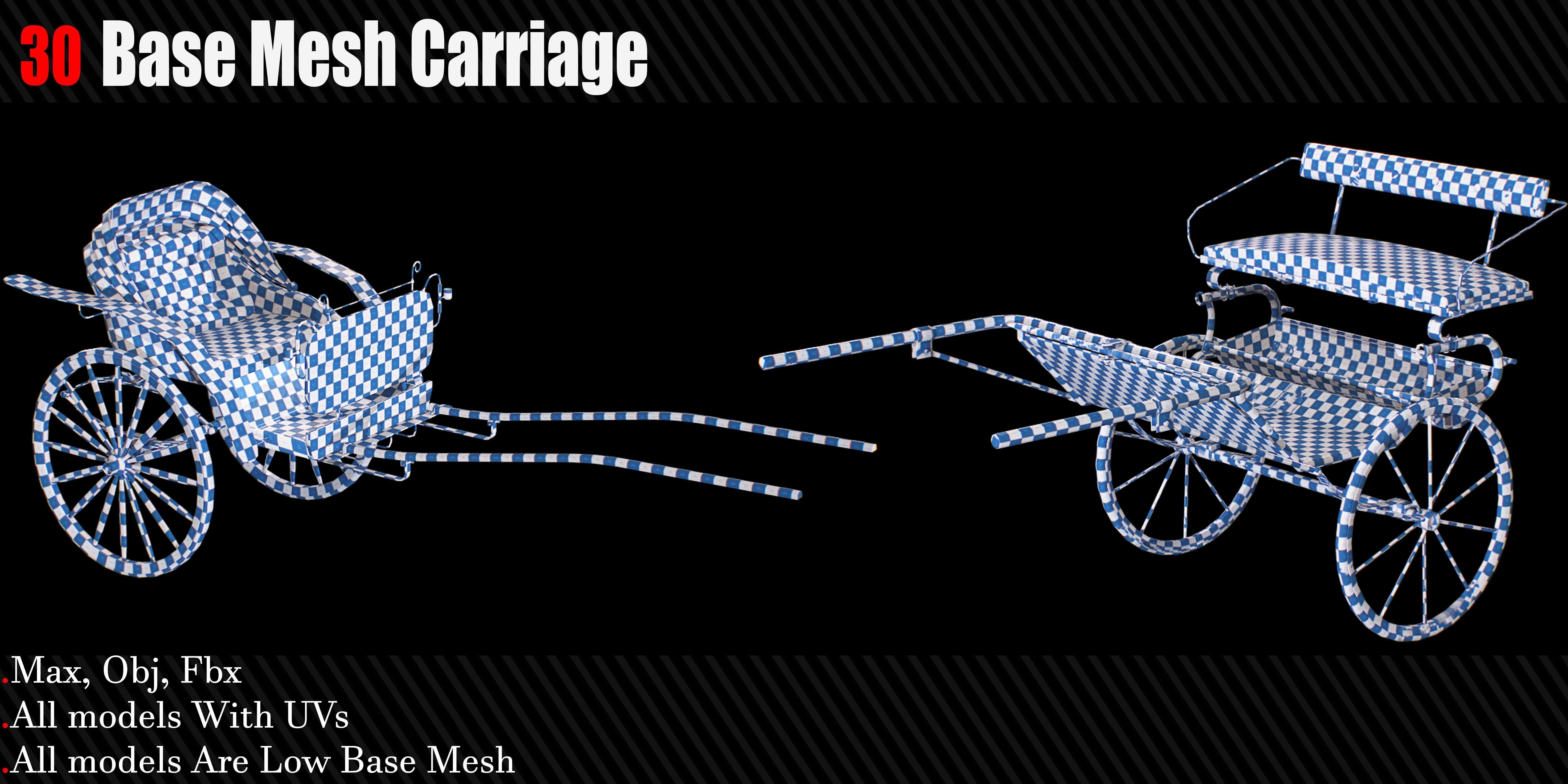 30 Carriage and wagons Base Mesh Game Ready Low-poly 3D model_3