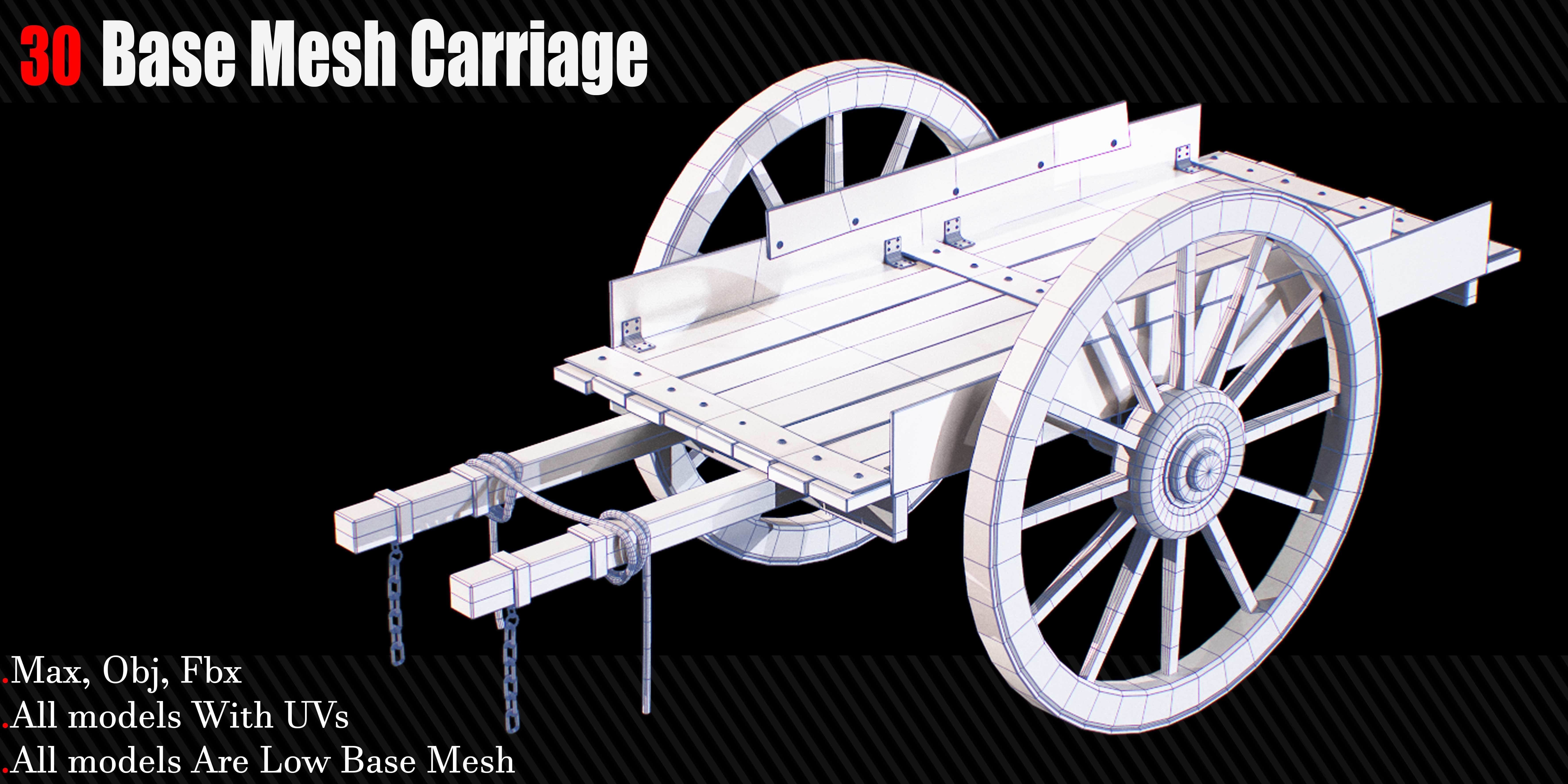 30 Carriage and wagons Base Mesh Game Ready Low-poly 3D model_13