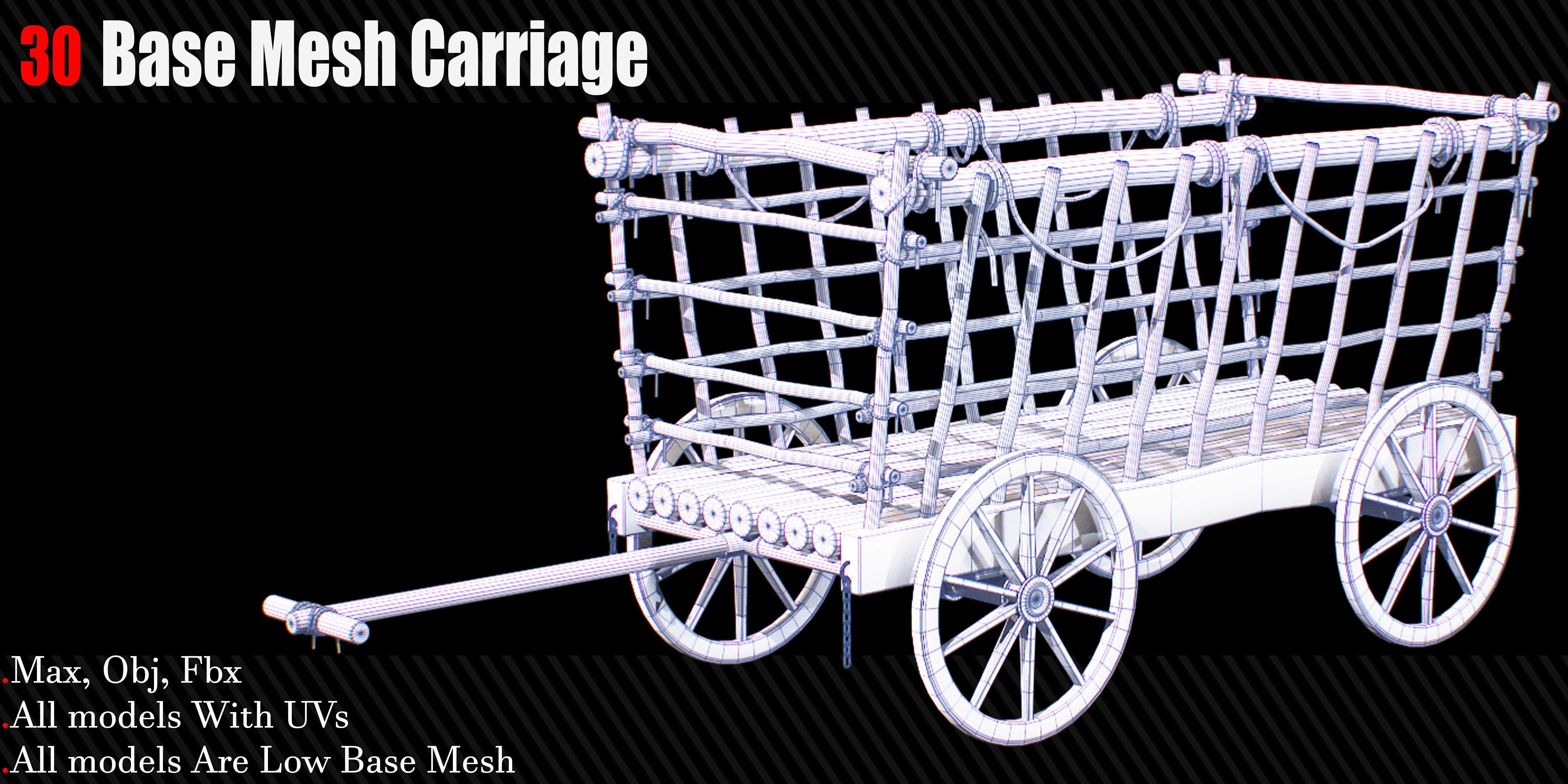 30 Carriage and wagons Base Mesh Game Ready Low-poly 3D model_9