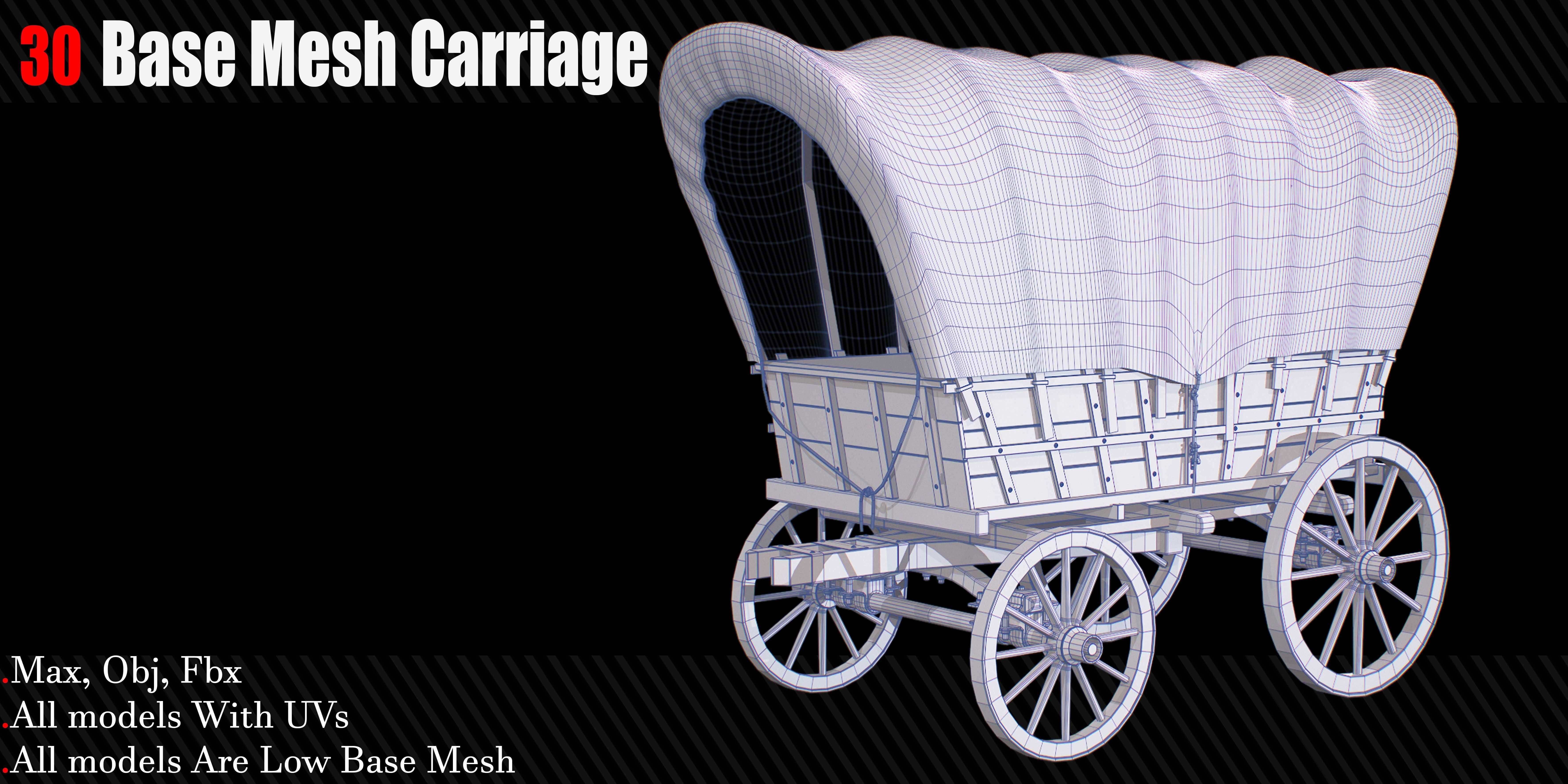 30 Carriage and wagons Base Mesh Game Ready Low-poly 3D model_31