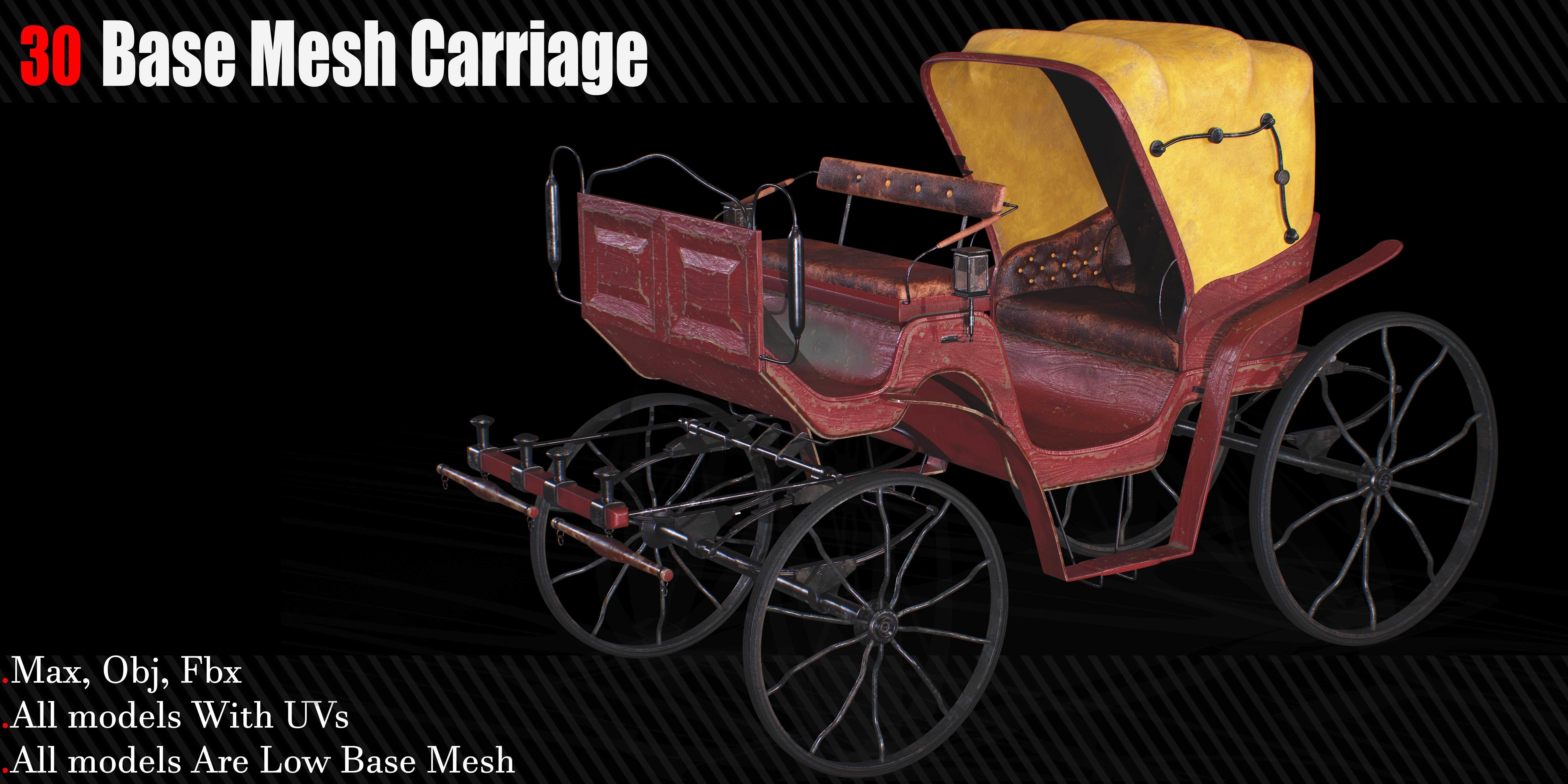 30 Carriage and wagons Base Mesh Game Ready Low-poly 3D model_1