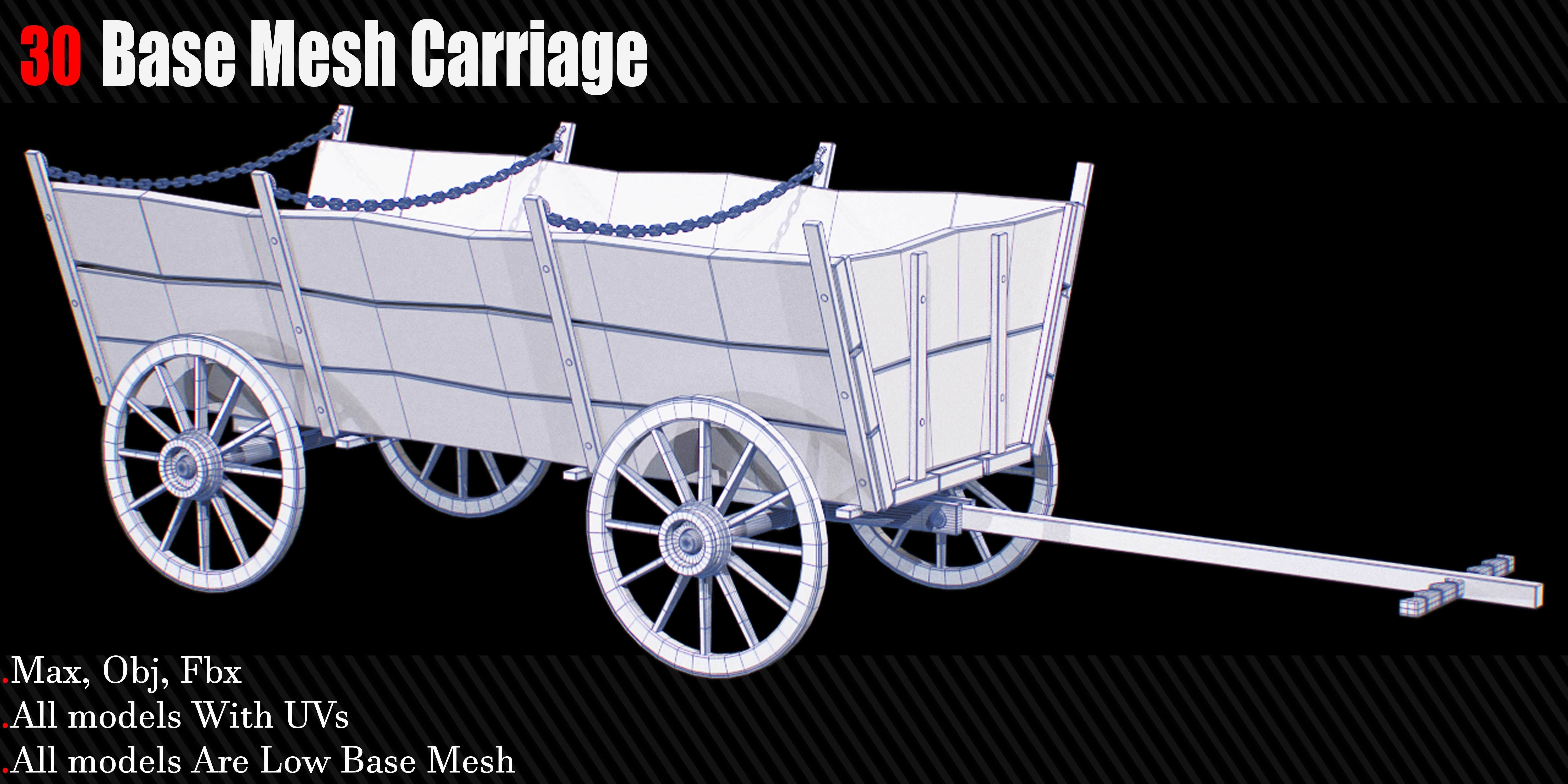 30 Carriage and wagons Base Mesh Game Ready Low-poly 3D model_5