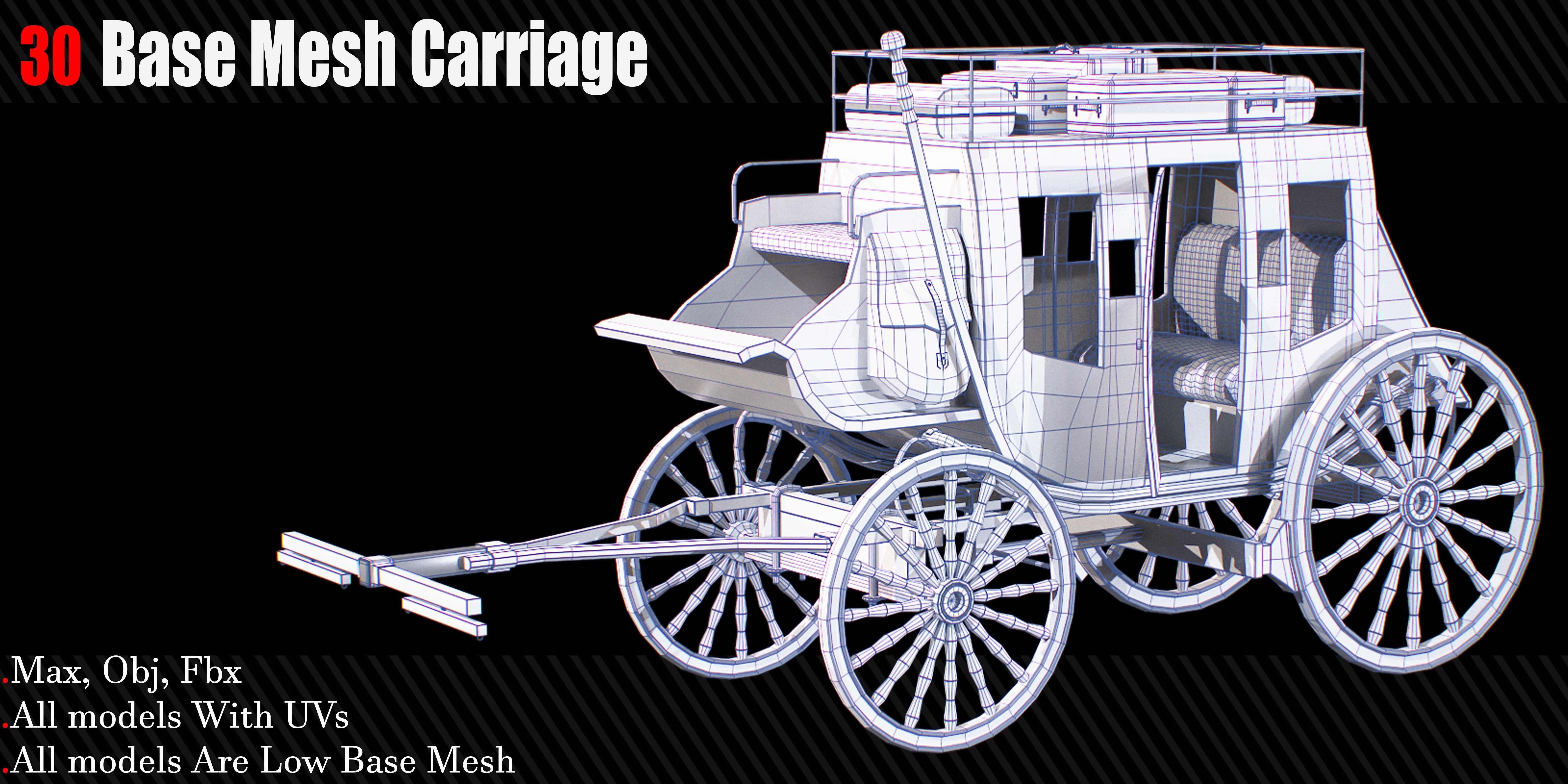 30 Carriage and wagons Base Mesh Game Ready Low-poly 3D model_21