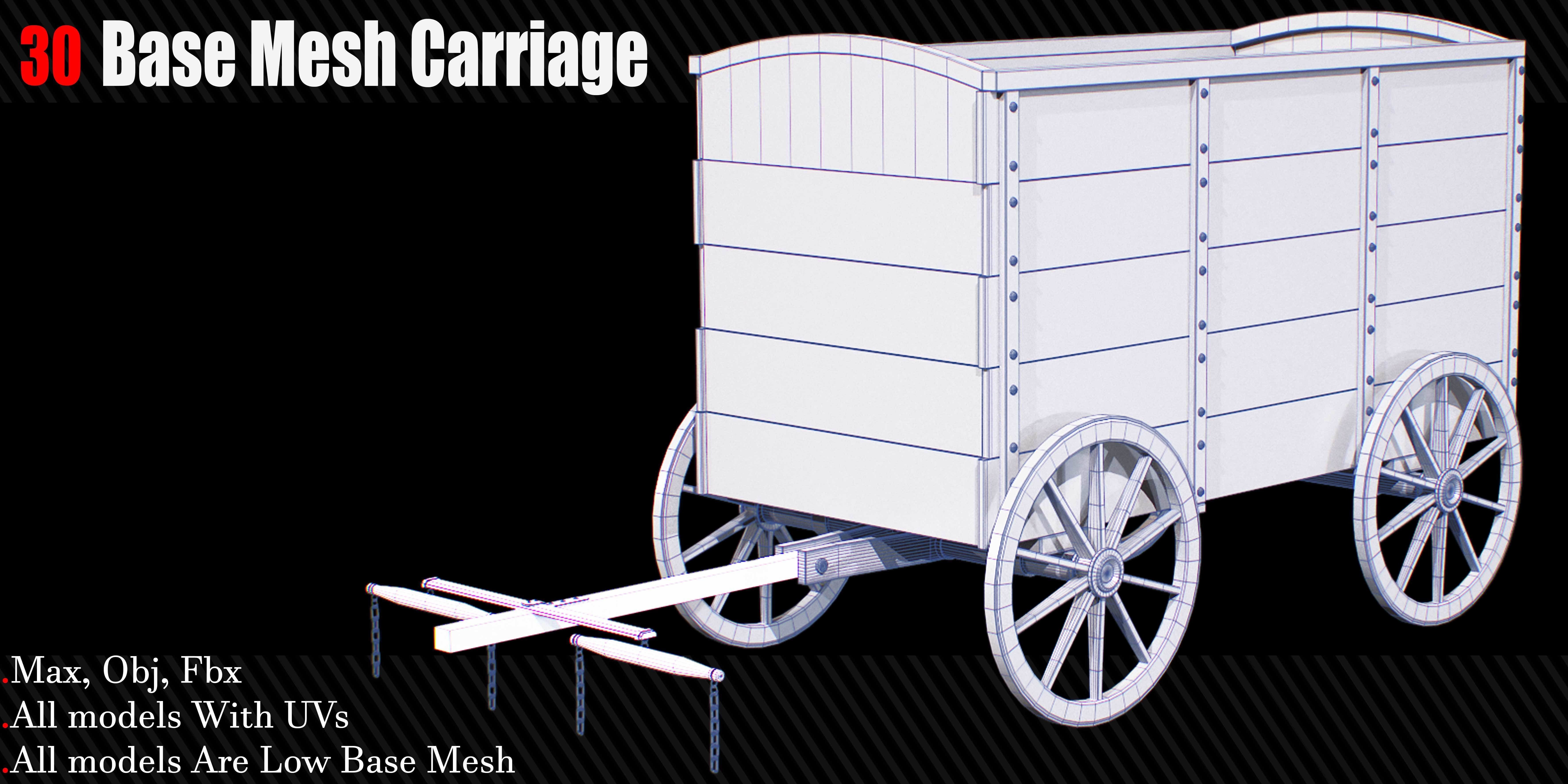 30 Carriage and wagons Base Mesh Game Ready Low-poly 3D model_8