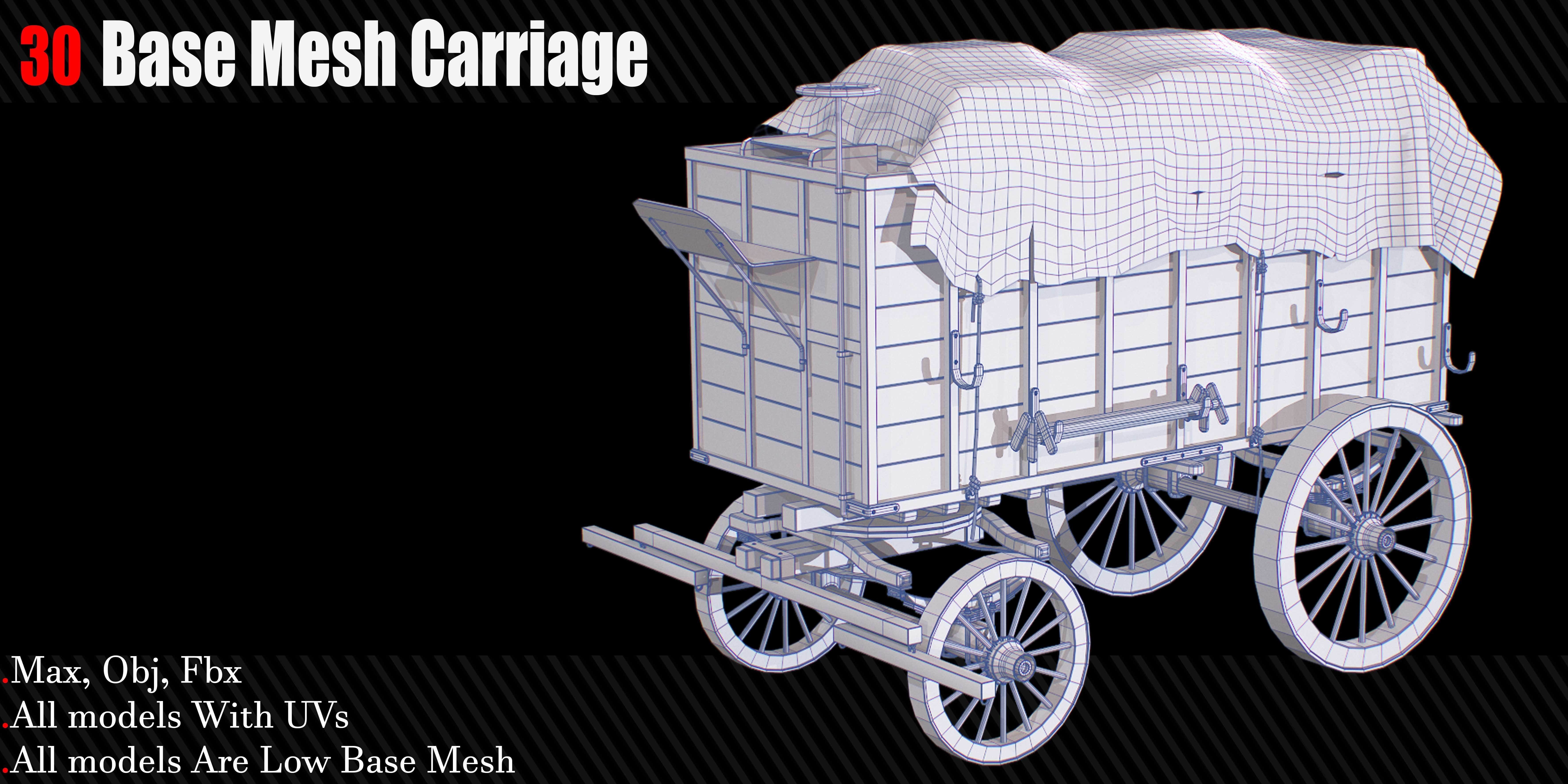 30 Carriage and wagons Base Mesh Game Ready Low-poly 3D model_26