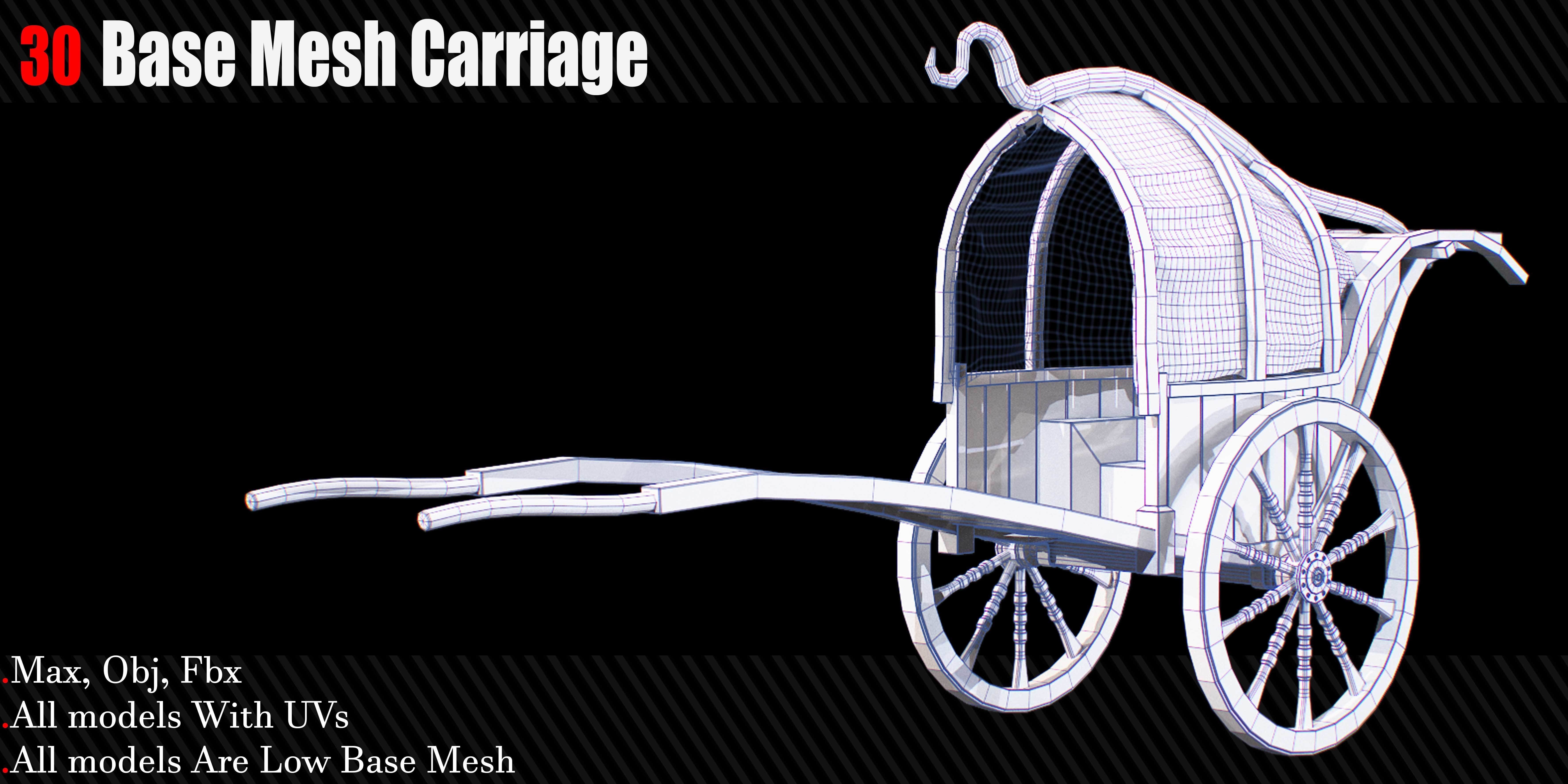 30 Carriage and wagons Base Mesh Game Ready Low-poly 3D model_19