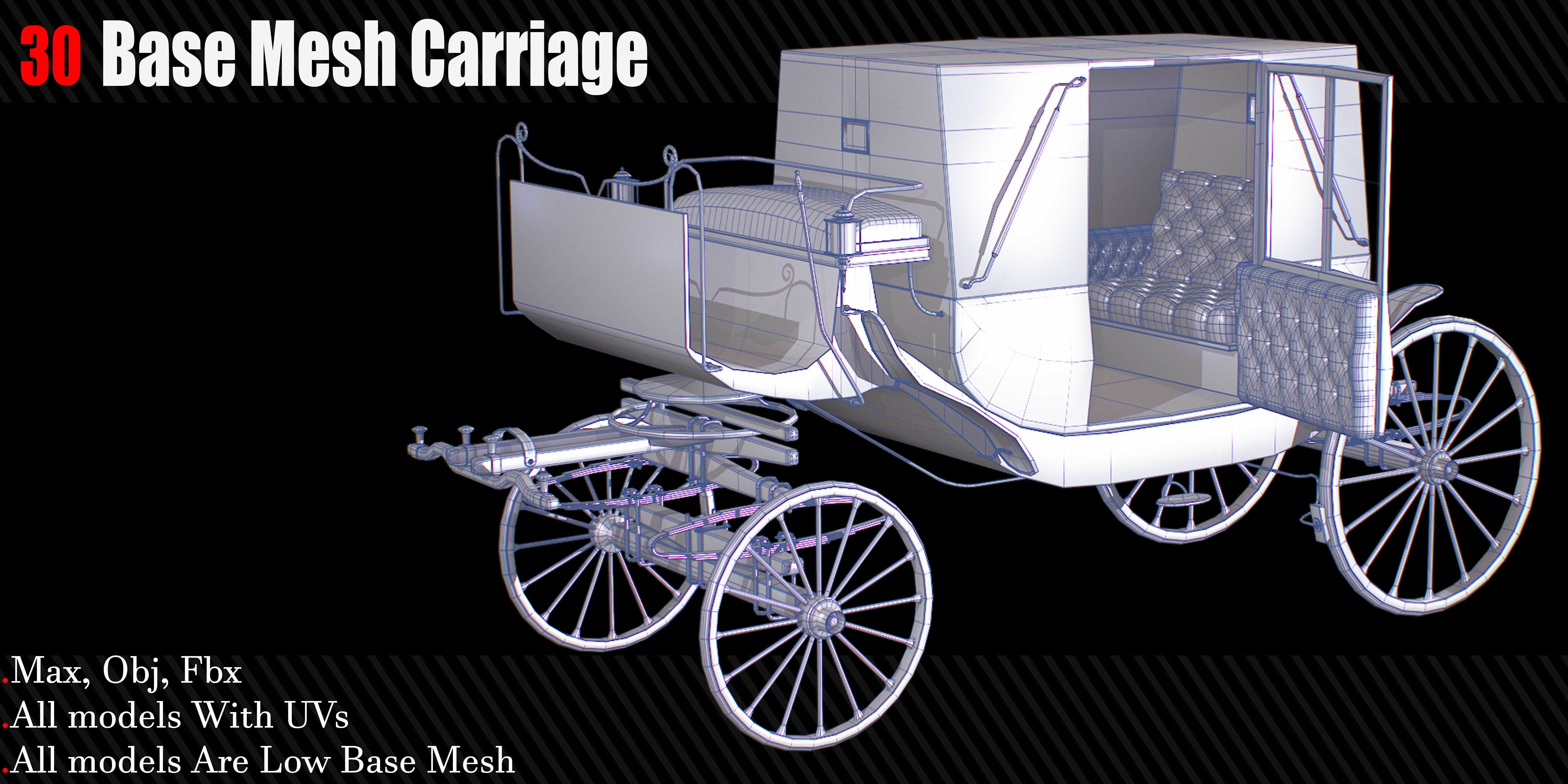 30 Carriage and wagons Base Mesh Game Ready Low-poly 3D model_25
