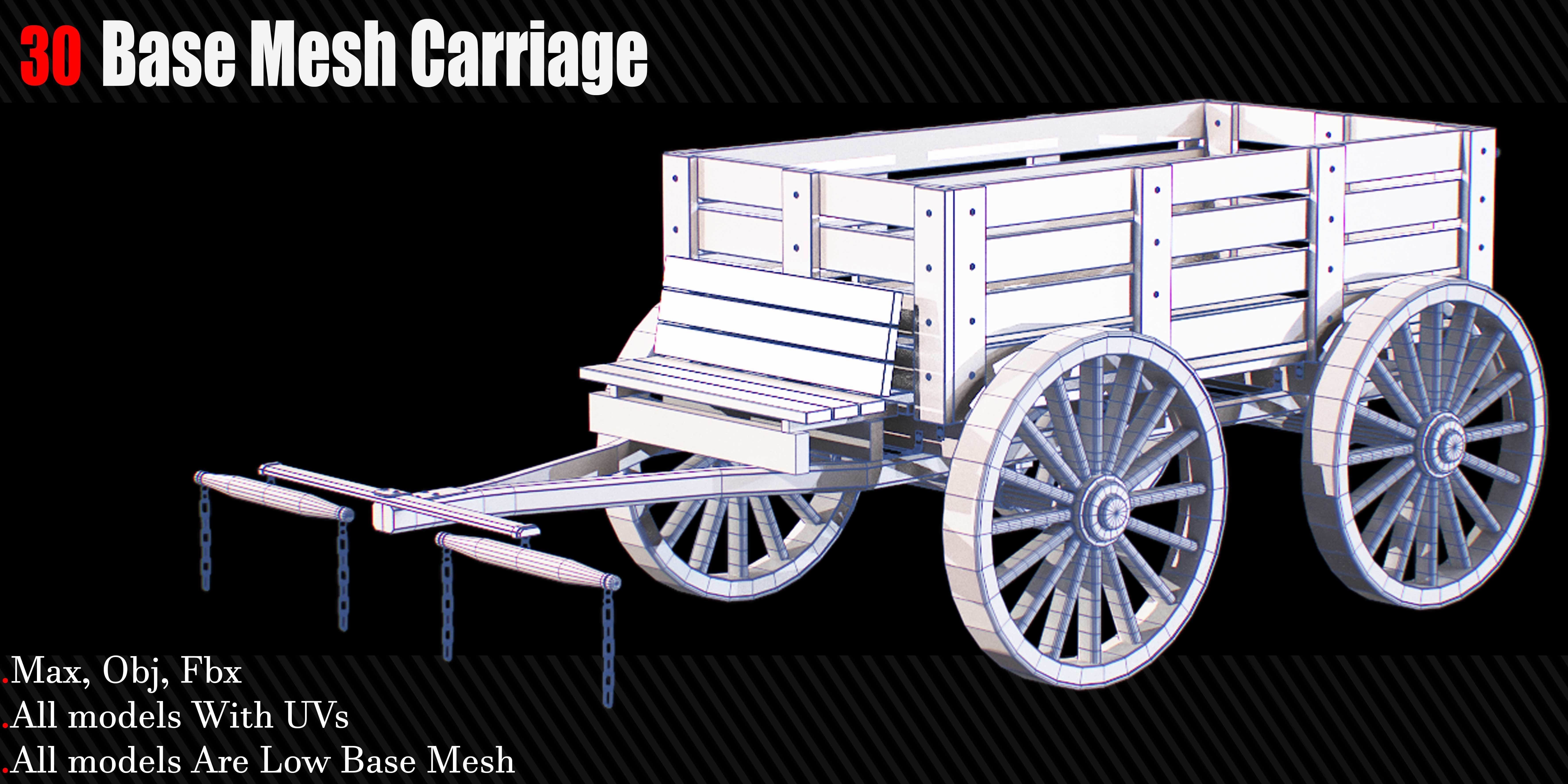 30 Carriage and wagons Base Mesh Game Ready Low-poly 3D model_11