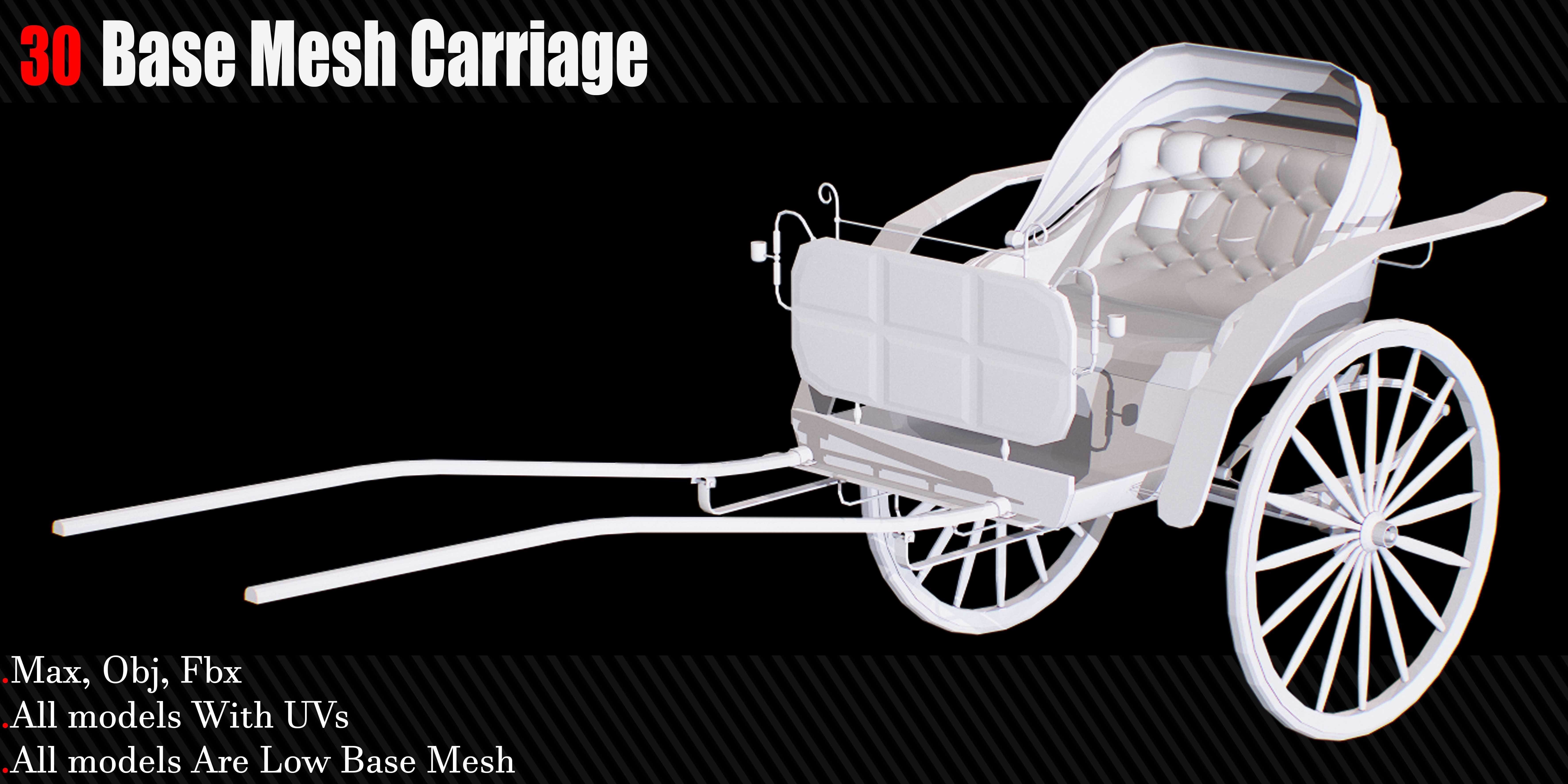 30 Carriage and wagons Base Mesh Game Ready Low-poly 3D model_33