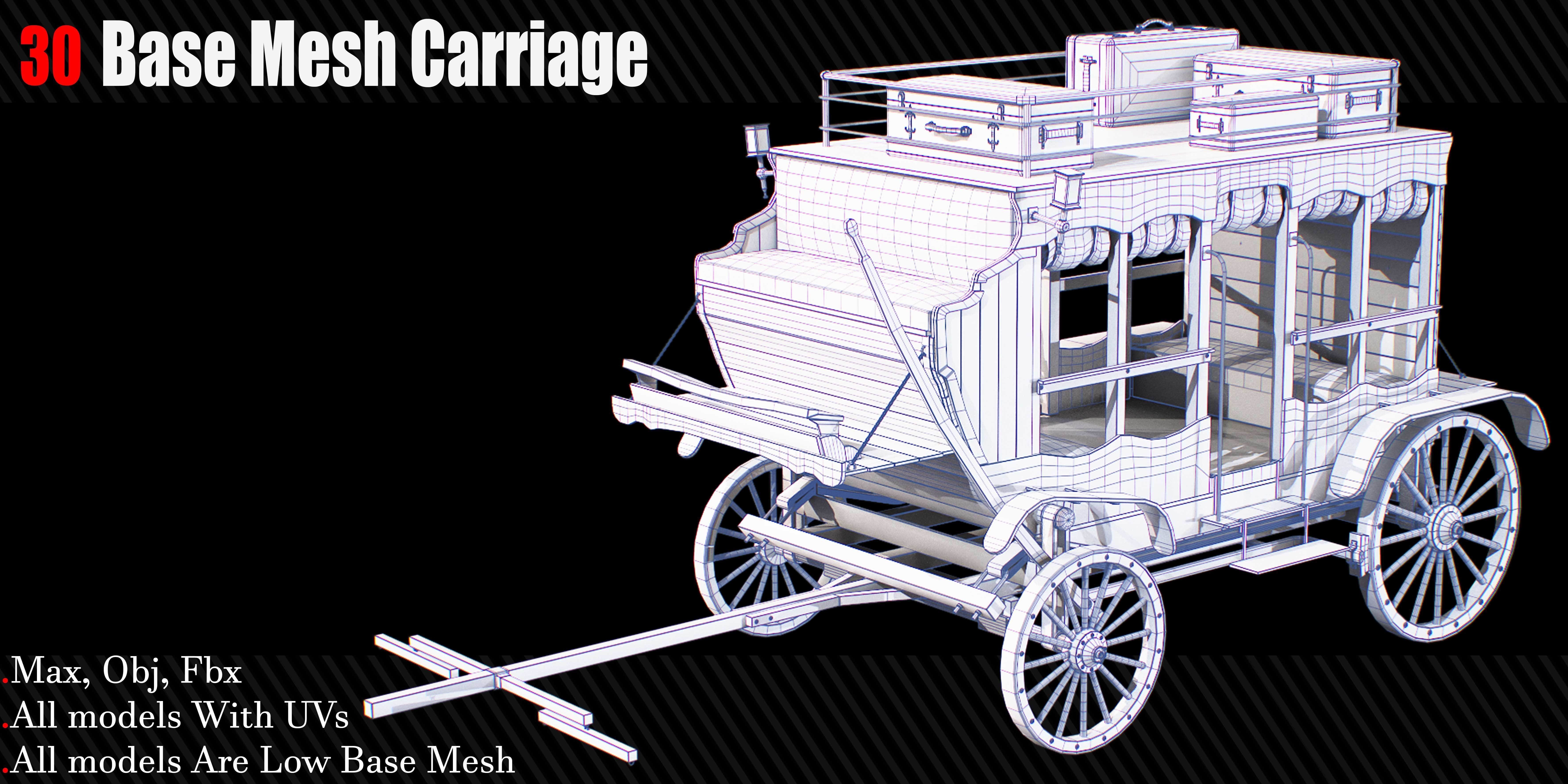 30 Carriage and wagons Base Mesh Game Ready Low-poly 3D model_16