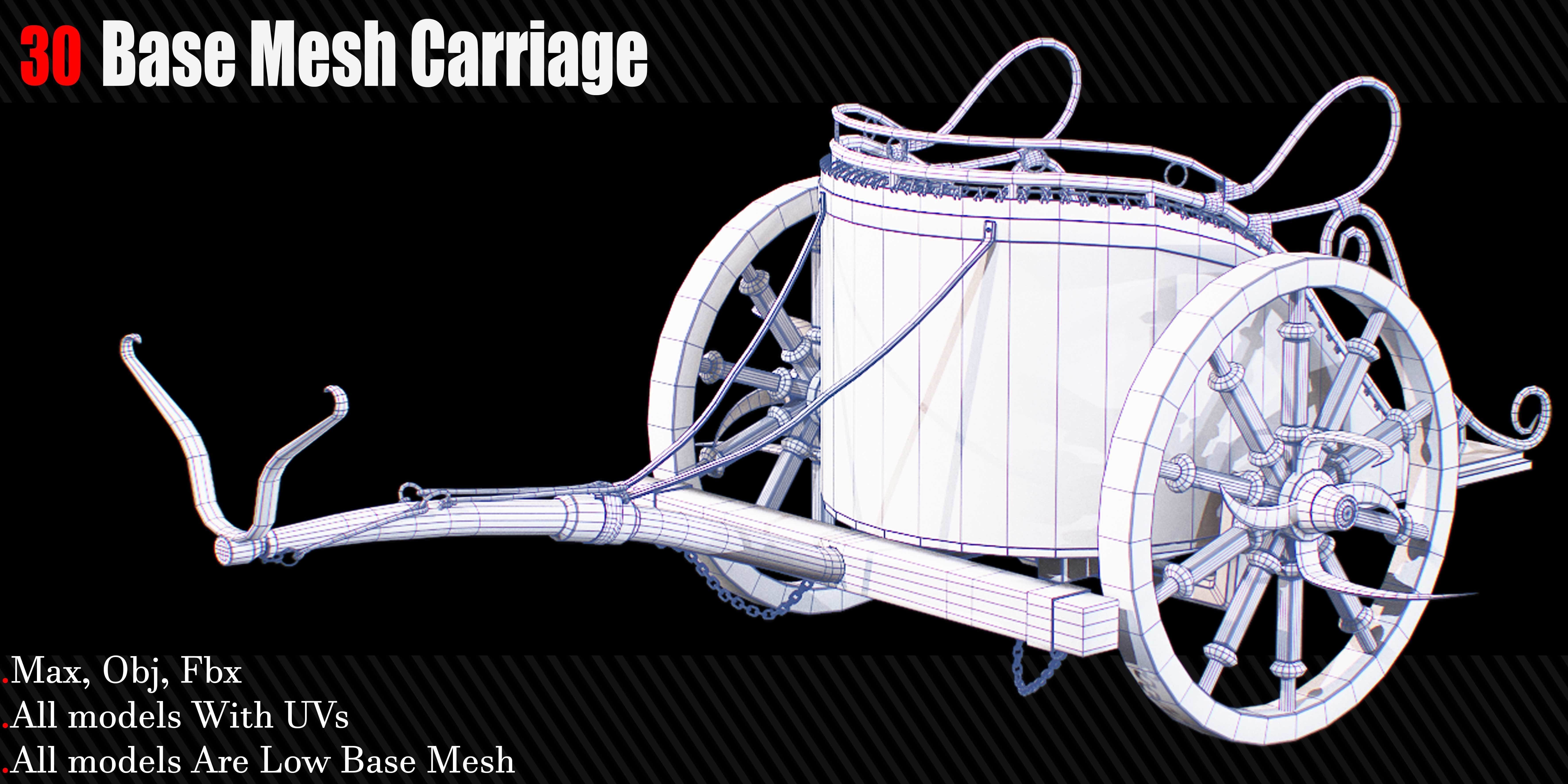 30 Carriage and wagons Base Mesh Game Ready Low-poly 3D model_17