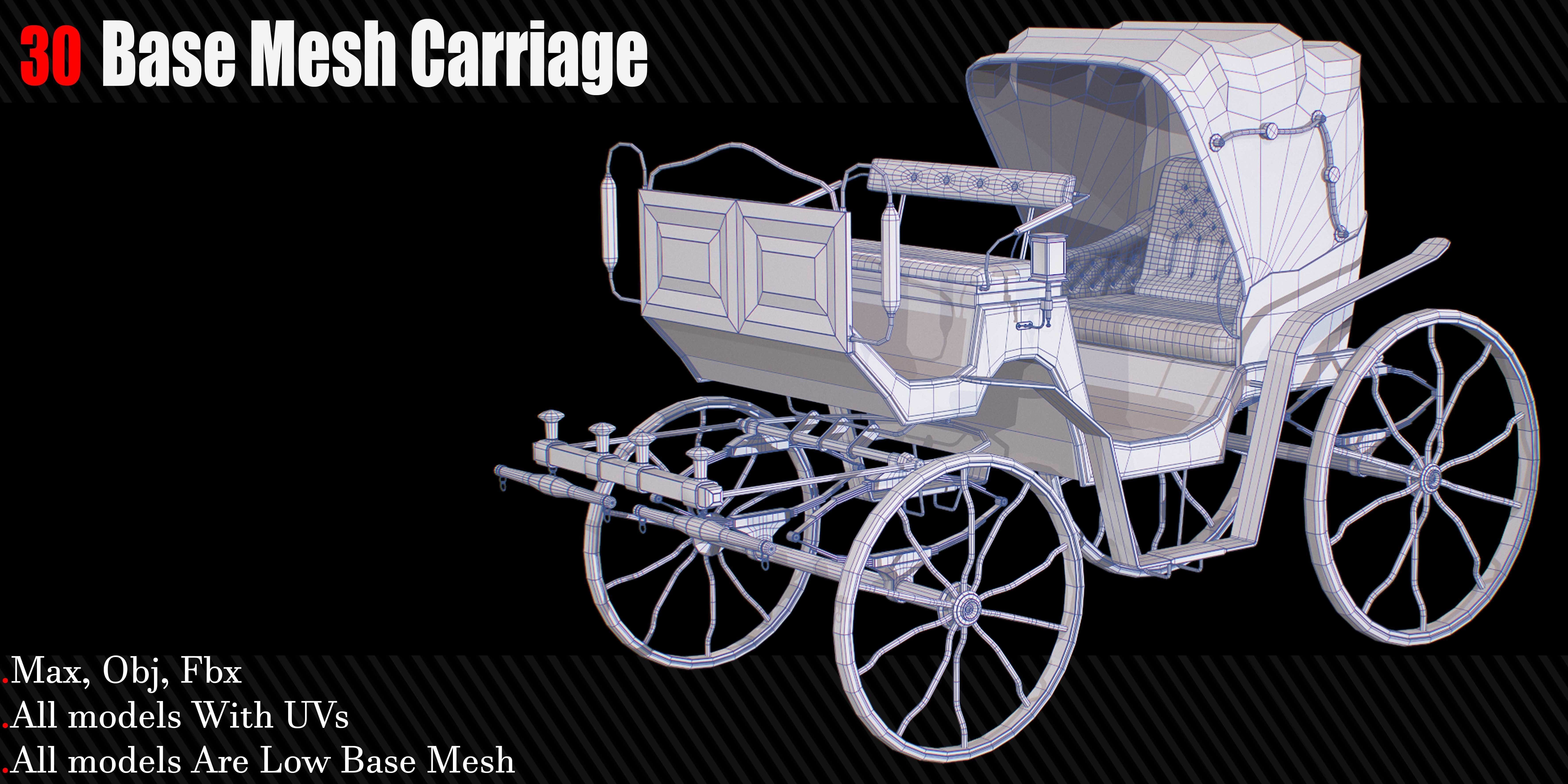 30 Carriage and wagons Base Mesh Game Ready Low-poly 3D model_32