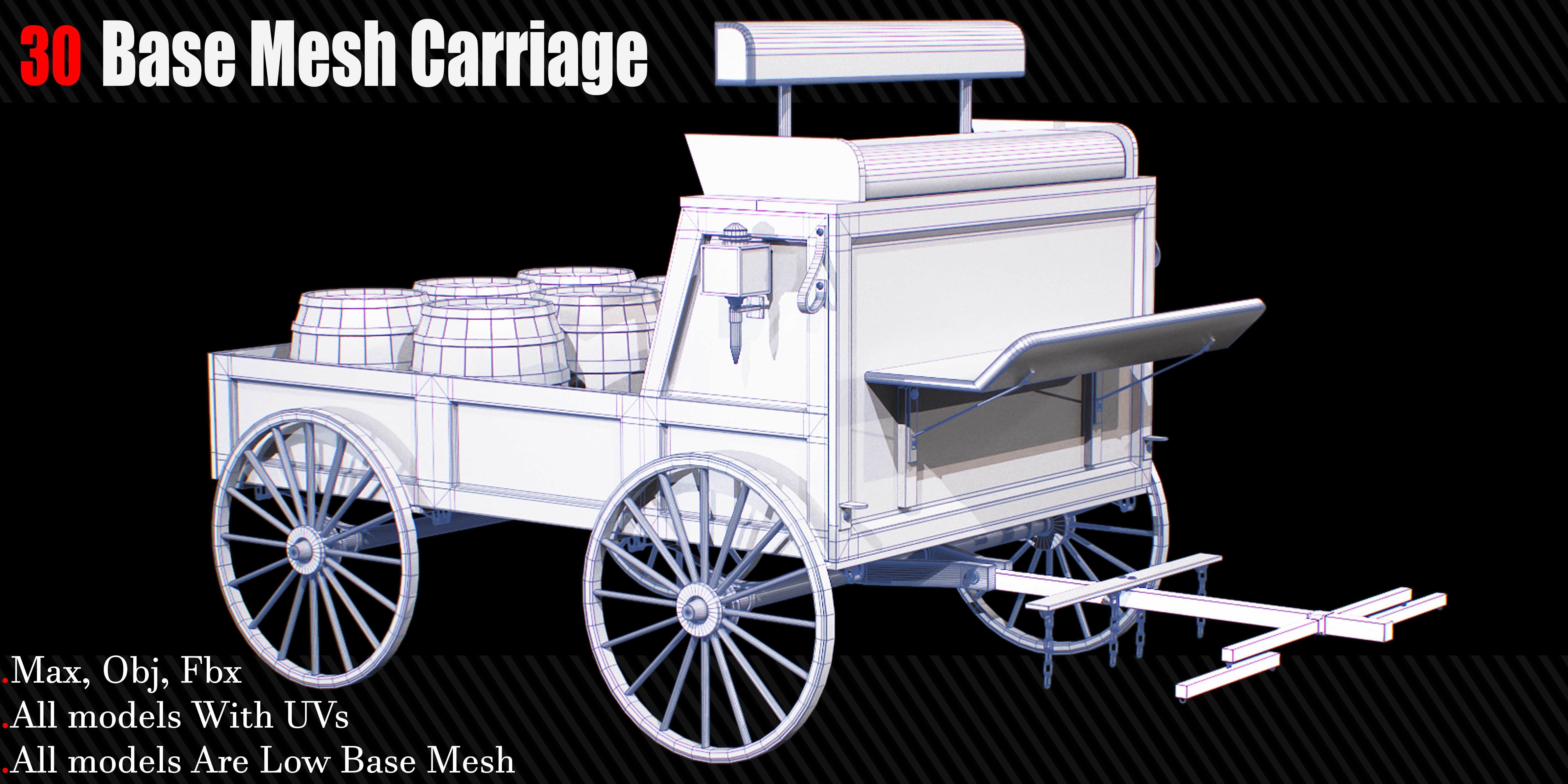 30 Carriage and wagons Base Mesh Game Ready Low-poly 3D model_6