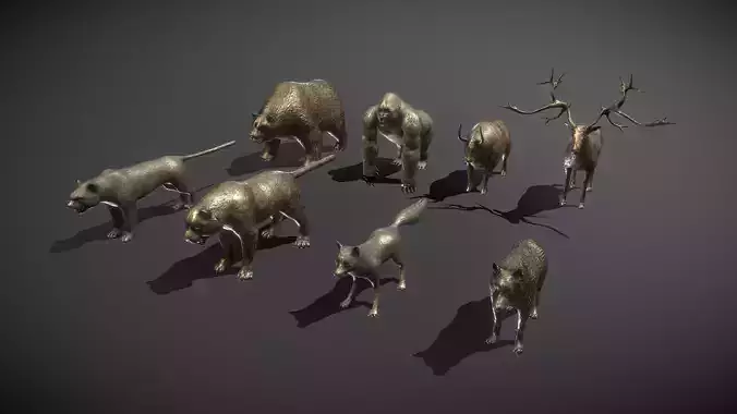 8 Animal Bronze Statues Low-poly 3D model
