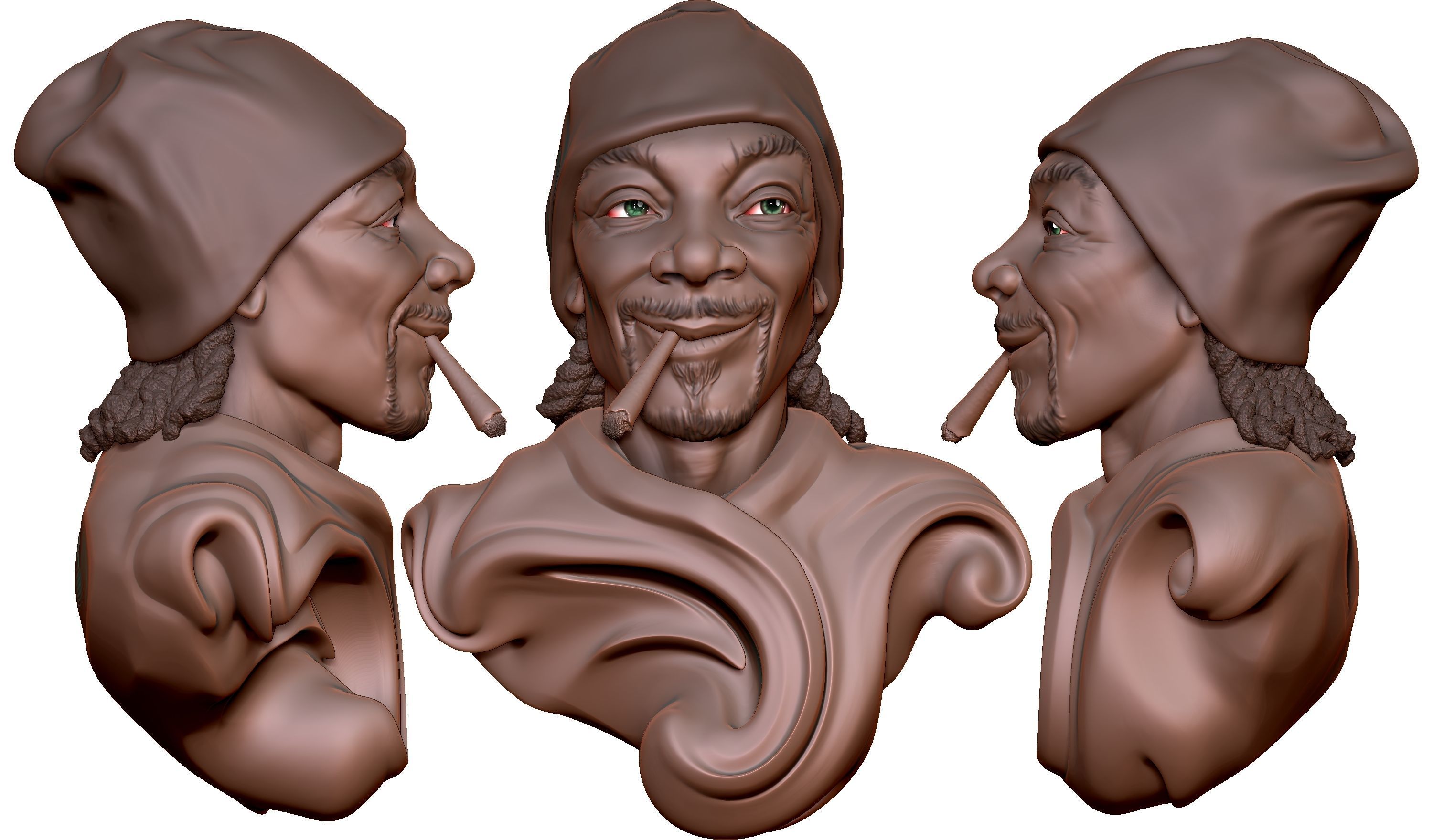 Snoop Dog Bust-FunArt For Printing 3D print model_3