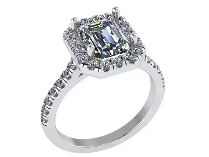 Emerald Cut Halo Ring 0188