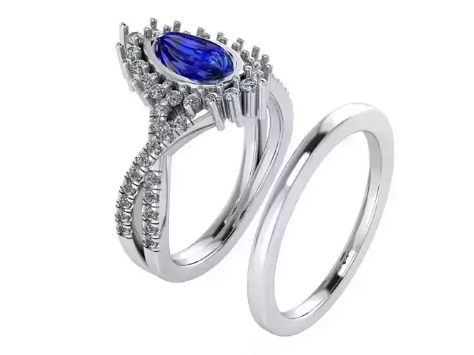 Pear Cabbochon Halo Twisted Ring 0190