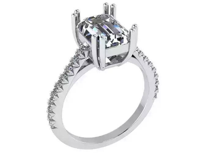 Emerald Cut French Pave Ring 0196