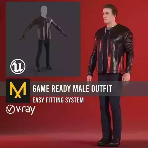 Male outfit - Leather jacket with Tshirt Jeans Boots and Gloves