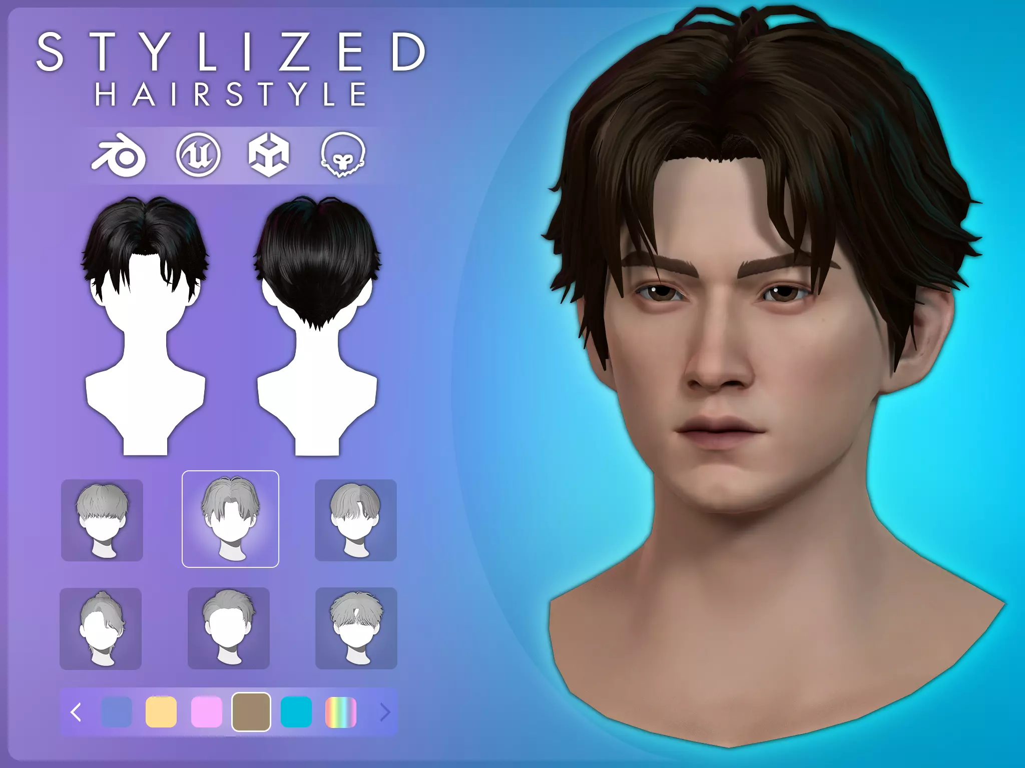 Game Hair - Stylized Male Hairstyle V2 Low-poly 3D model_0