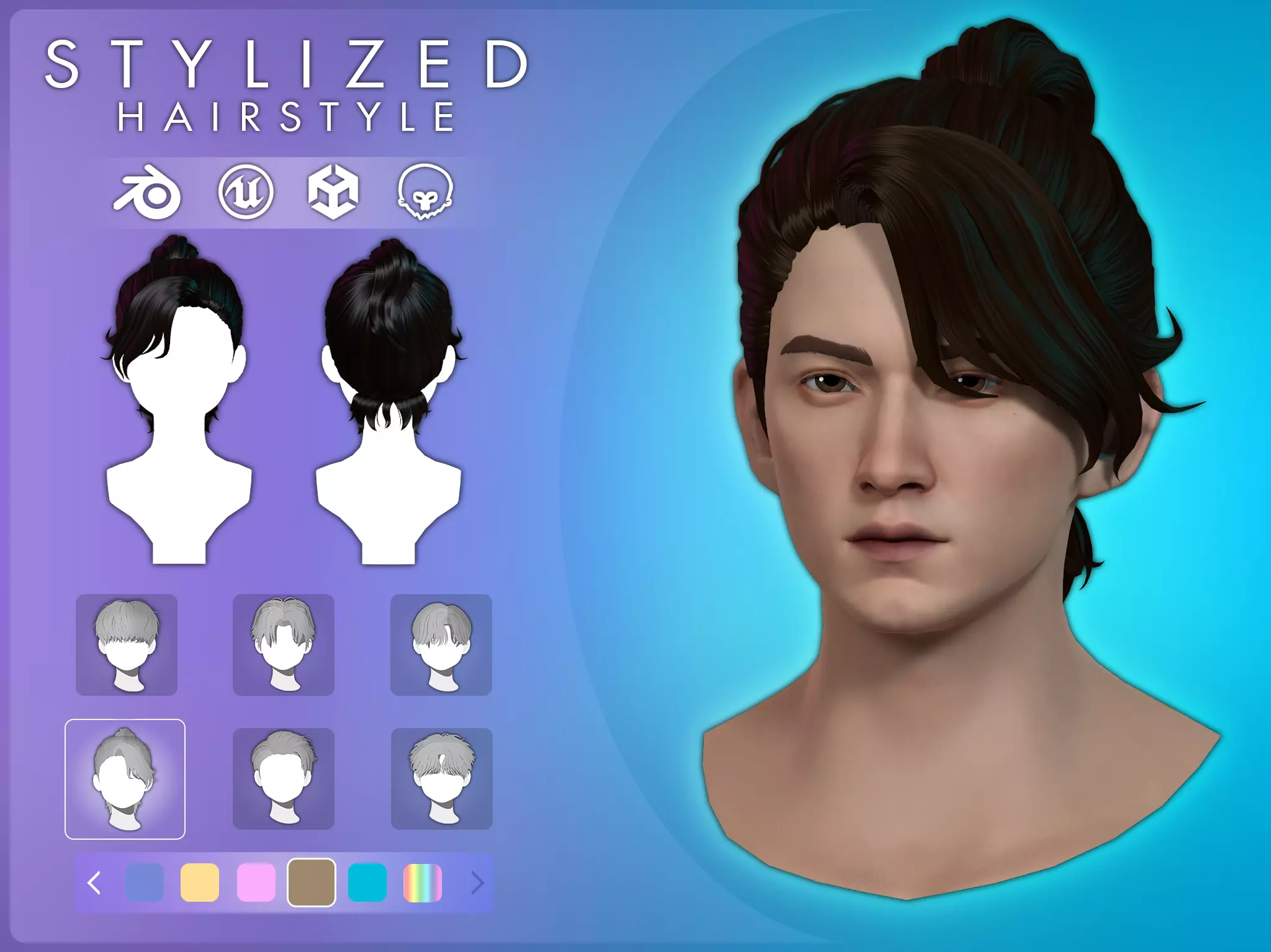 Game Hair - Stylized Male Hairstyle V4 Low-poly 3D model_0