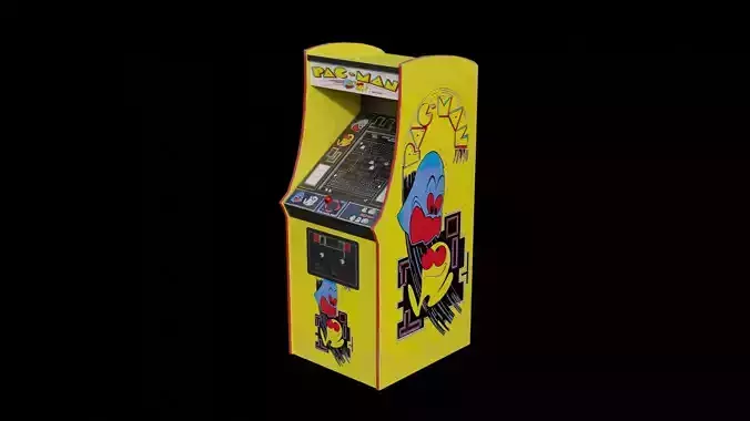 Retro Pac Man Arcade Machine 8K and 4K Textures Low-poly 3D model
