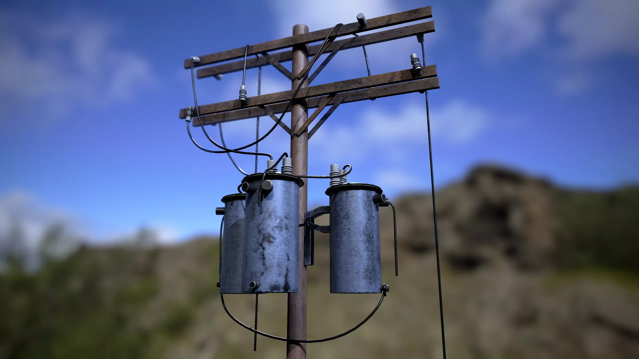 Old Power Pole Low-poly 3D model