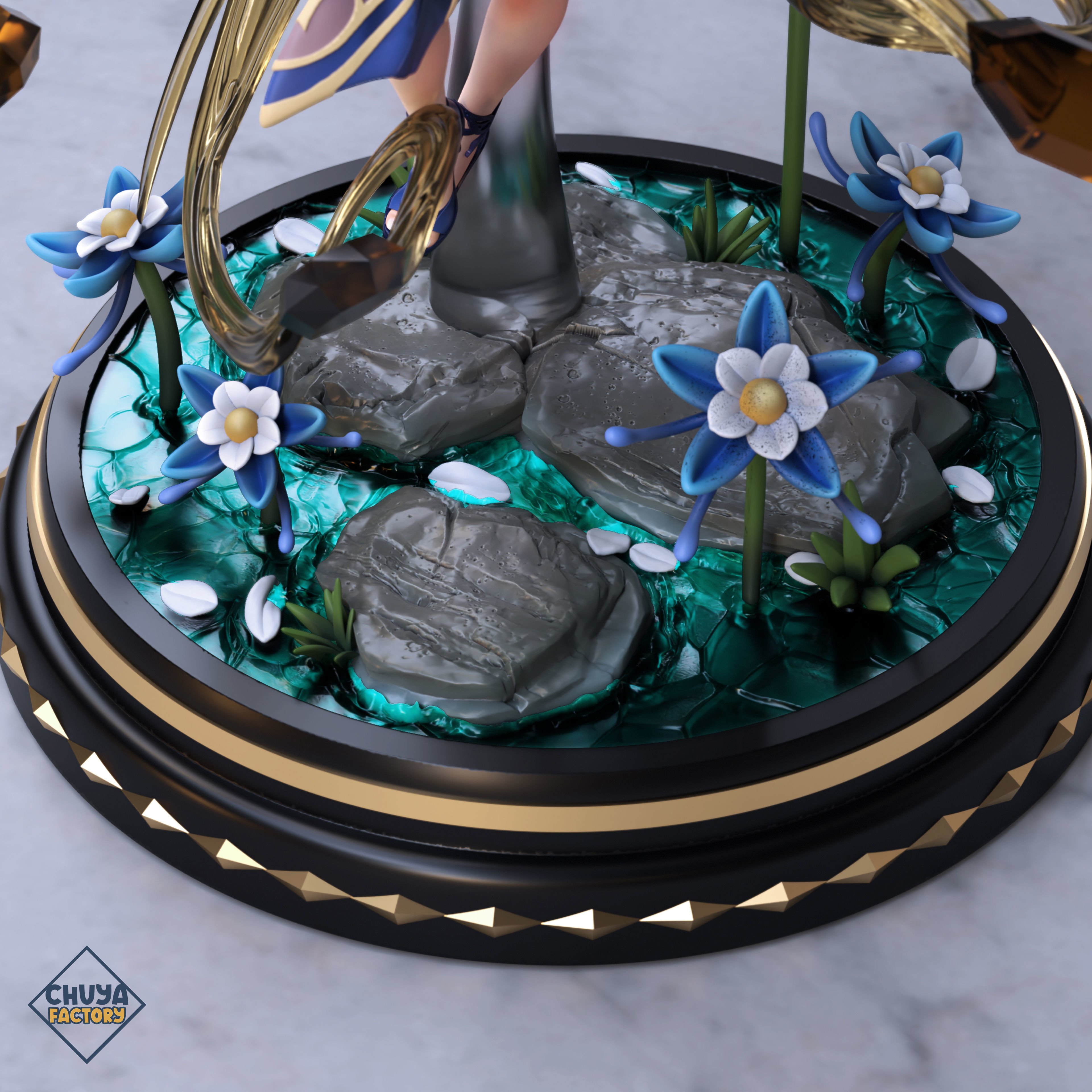 Ningguang anime statue of girl with long hair 3D print model_3