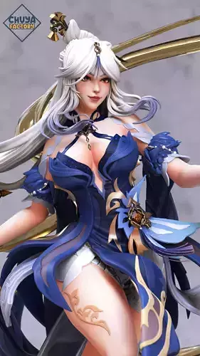 Ningguang anime statue of girl with long hair 3D print model