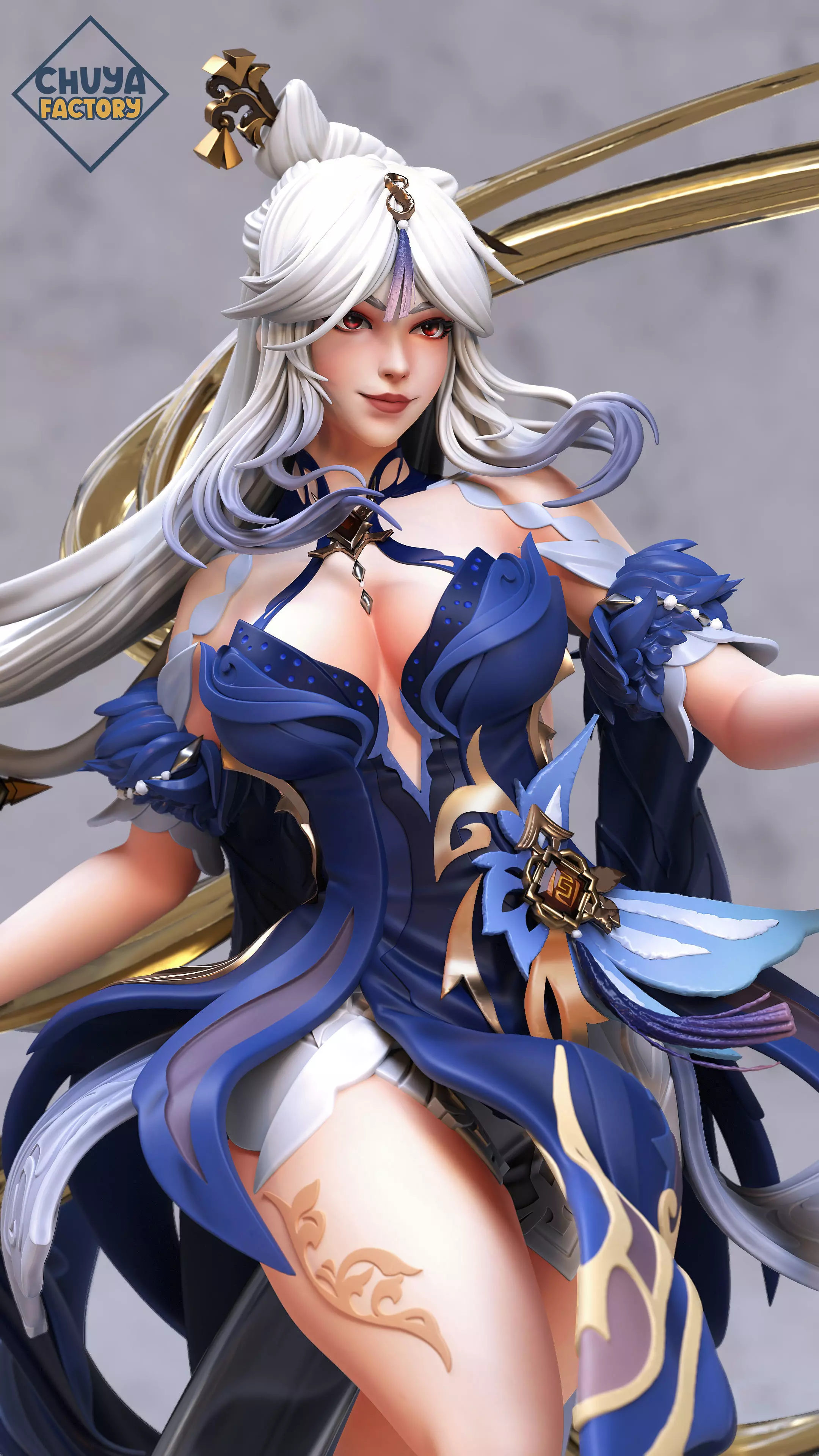 Ningguang anime statue of girl with long hair 3D print model_0