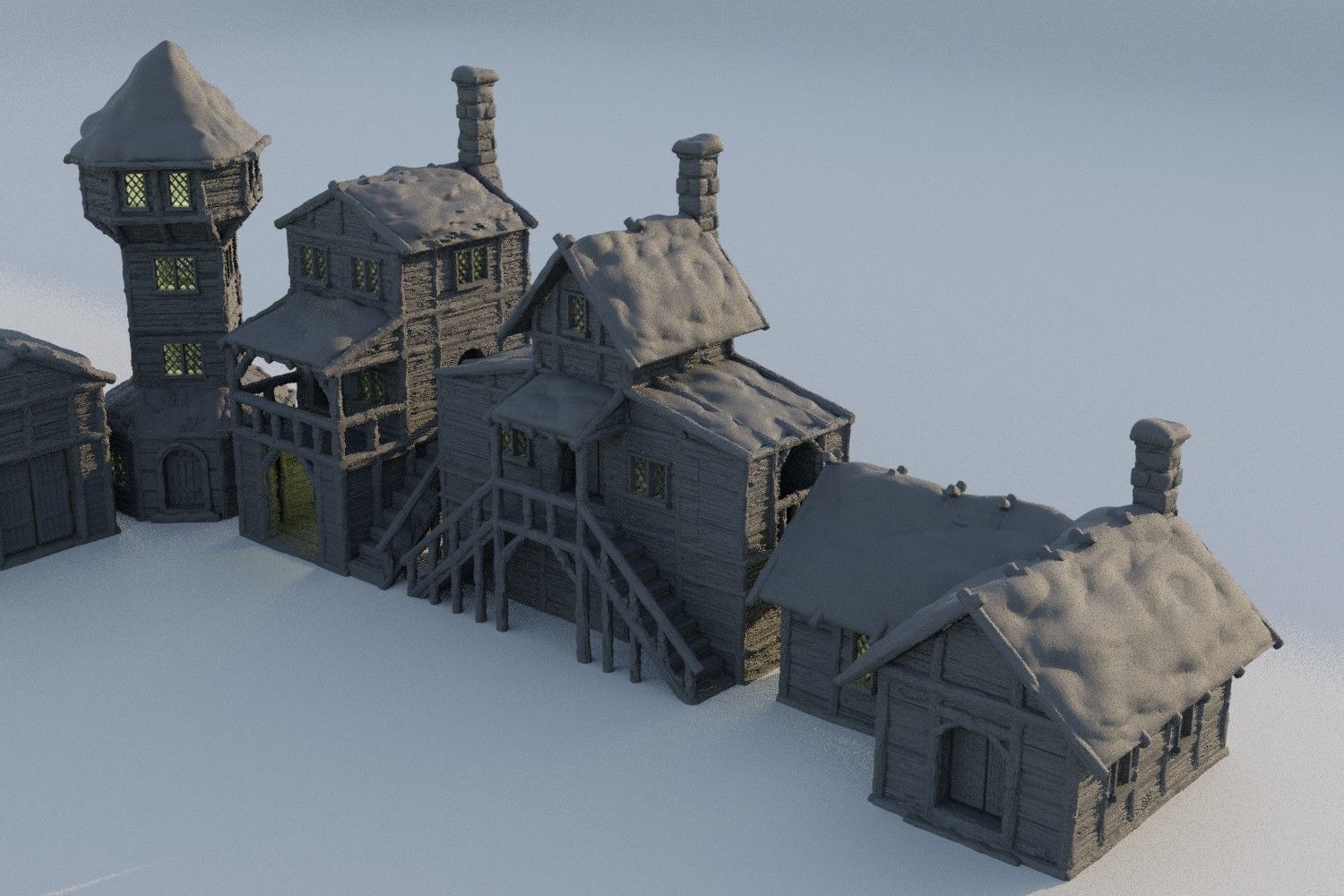 Winter Forest Village Tabletop Terrain 28 MM 3D print model_2