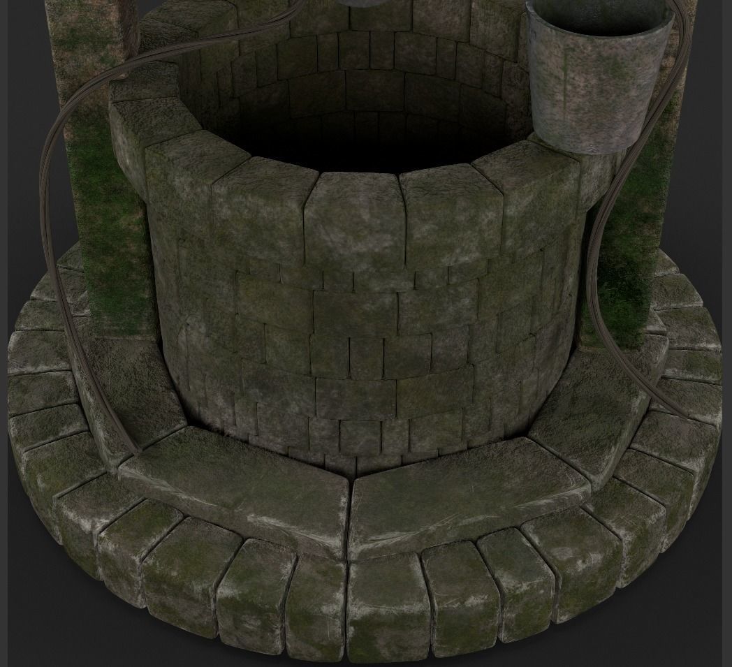 well PBR low-poly game ready water with moss Low-poly 3D model_7