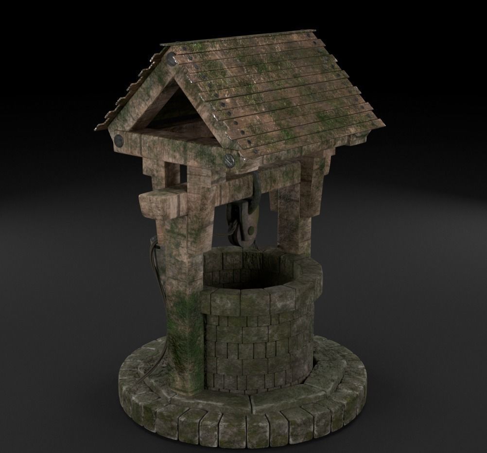 well PBR low-poly game ready water with moss Low-poly 3D model_3
