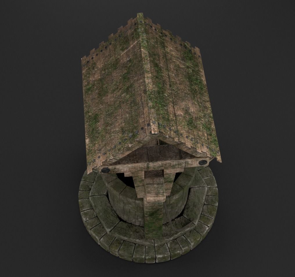 well PBR low-poly game ready water with moss Low-poly 3D model_6