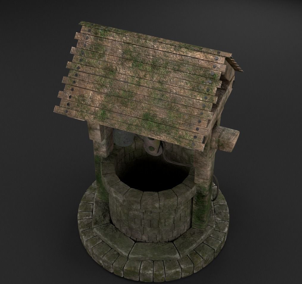 well PBR low-poly game ready water with moss Low-poly 3D model_5