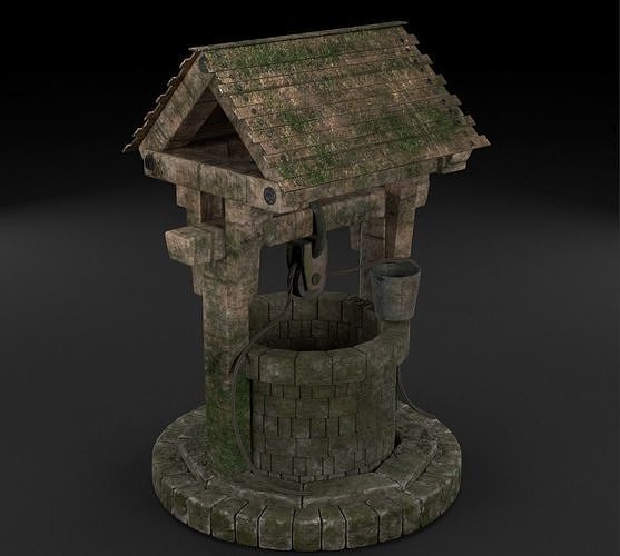 well PBR low-poly game ready water with moss Low-poly 3D model