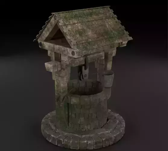 well PBR low-poly game ready water with moss Low-poly 3D model