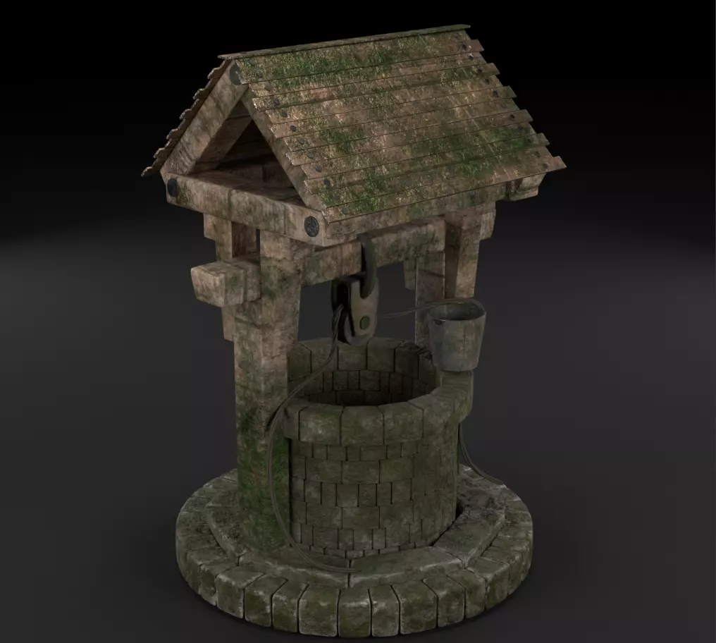well PBR low-poly game ready water with moss Low-poly 3D model_0