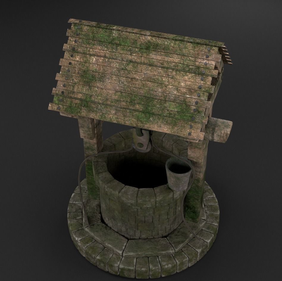 well PBR low-poly game ready water with moss Low-poly 3D model_2