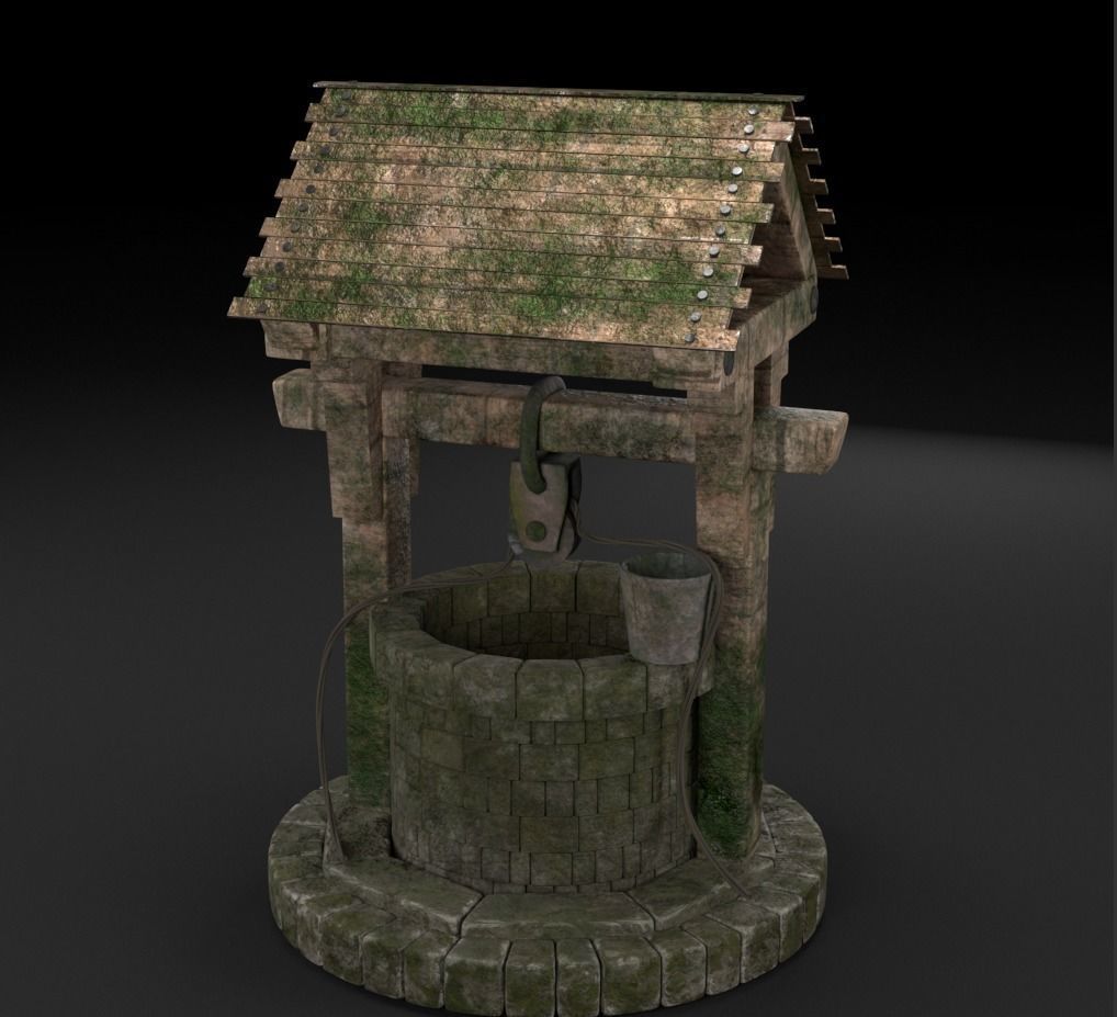 well PBR low-poly game ready water with moss Low-poly 3D model_1