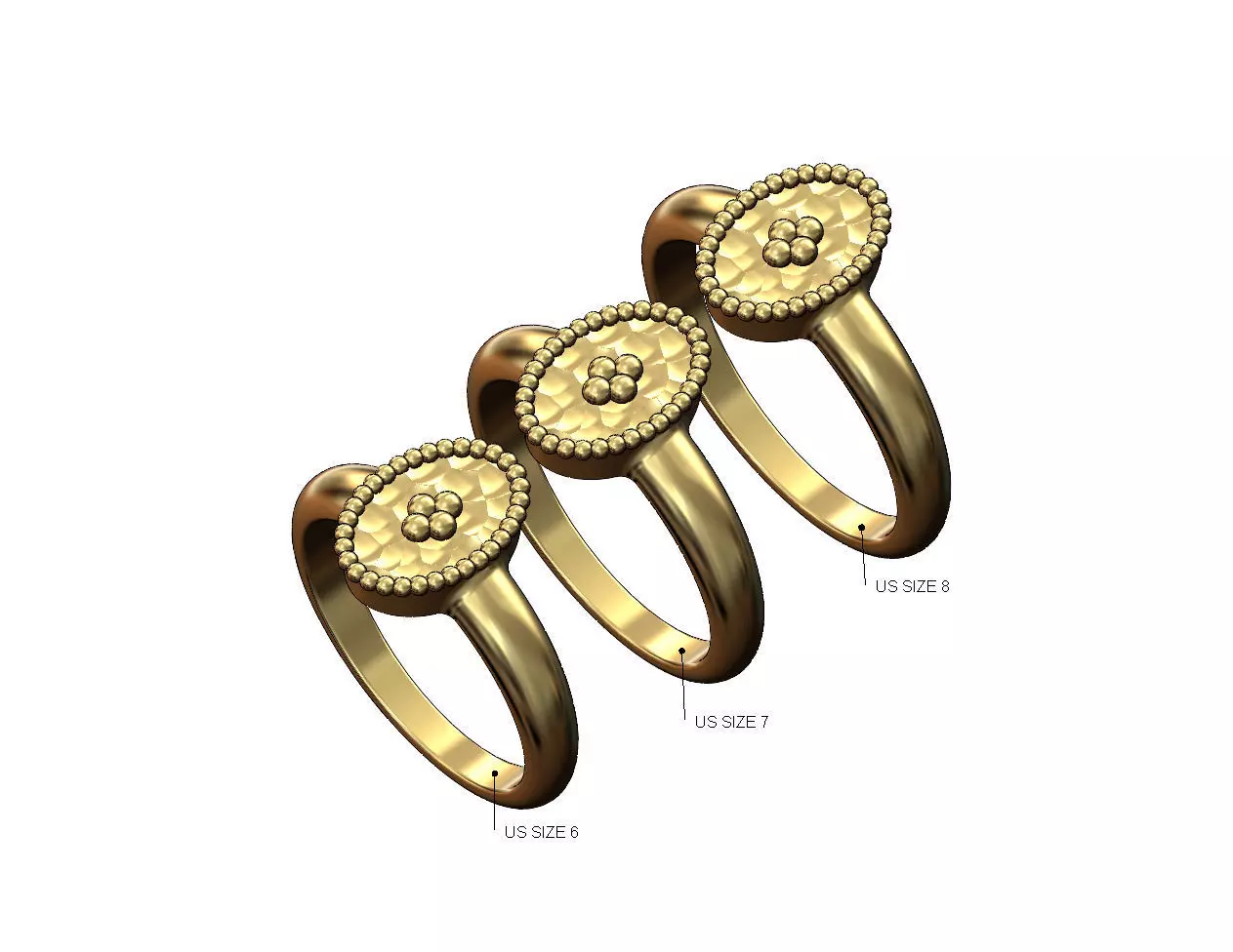 Bead ornament oval hammered top fashion band US sizes 6 7 8 3D print model