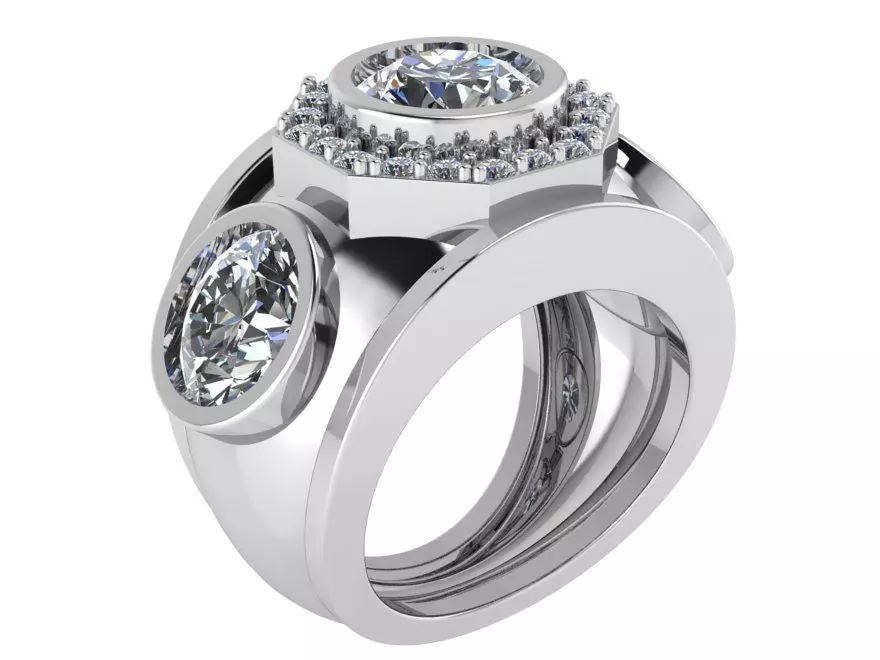 Hexagon Style Wide Ring 0222 3D print model_0