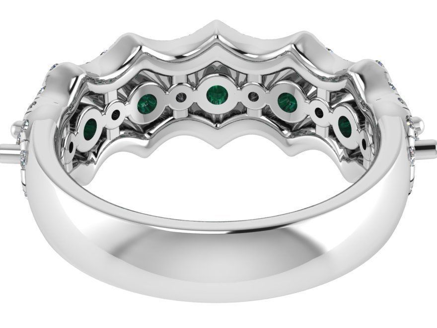 Round Emerald With Diamond Frame Ring 0228 3D print model_3
