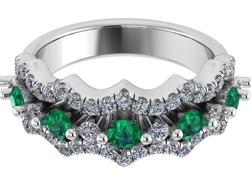 Round Emerald With Diamond Frame Ring 0228 3D print model_2